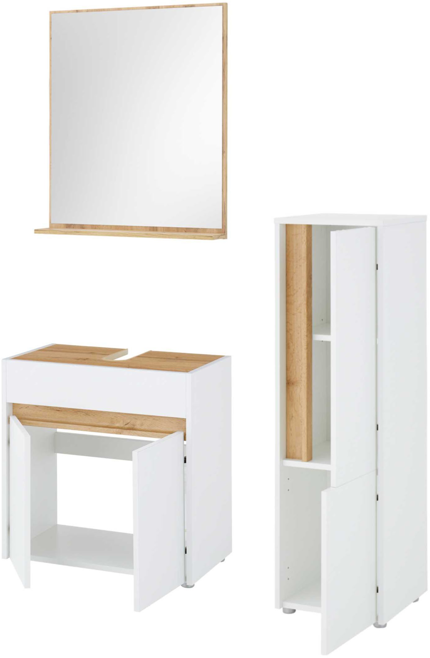 INOSIGN Badmöbel-Set »CITY/ GIRON, Bad im zeitlosen Design, 3-teiliges Badezimmer«, (Set, 3 St.), Badschränke und Spiegel, in zwei Farben verfügbar, viel Stauraum