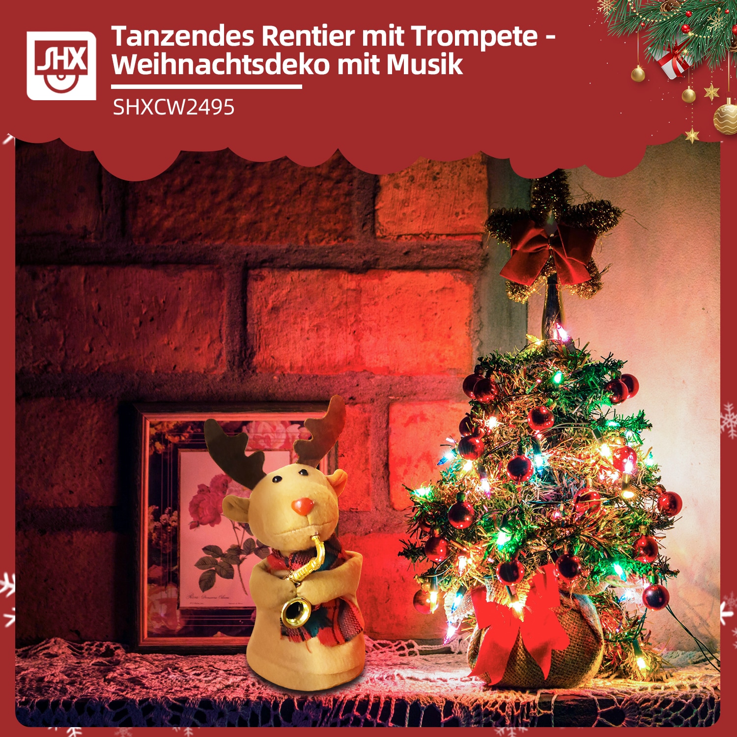 SHX Weihnachtsfigur »Tanzendes Rentier mit Trompete«, Bewegung, traditionelles Weihnachtslied