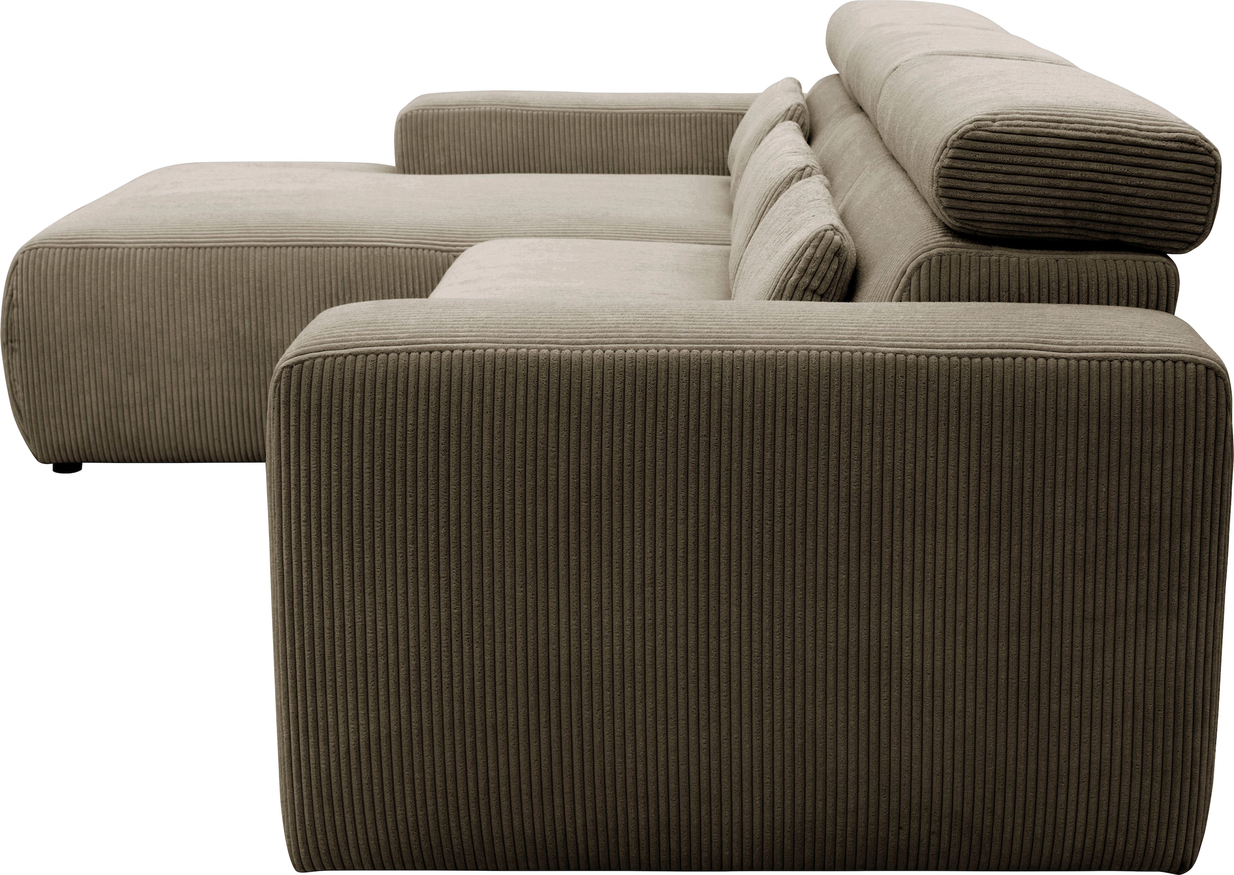 DOMO collection Ecksofa »Brandon B/T/H: 289/177/80 cm, whlw. mit Sitztiefenverstellung, L-Form«, mit Sitztiefenverstellung, Cord, schlamm