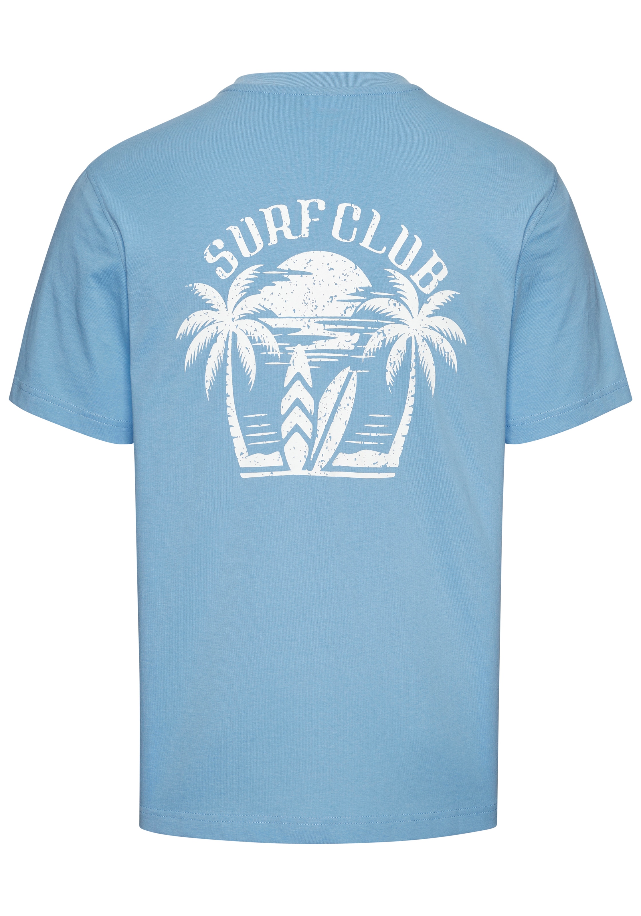 Beachtime T-Shirt », Shirt mit modischem Surfer Print« Regular-Fit, mit kleinem Print vorn und großem Print hinten