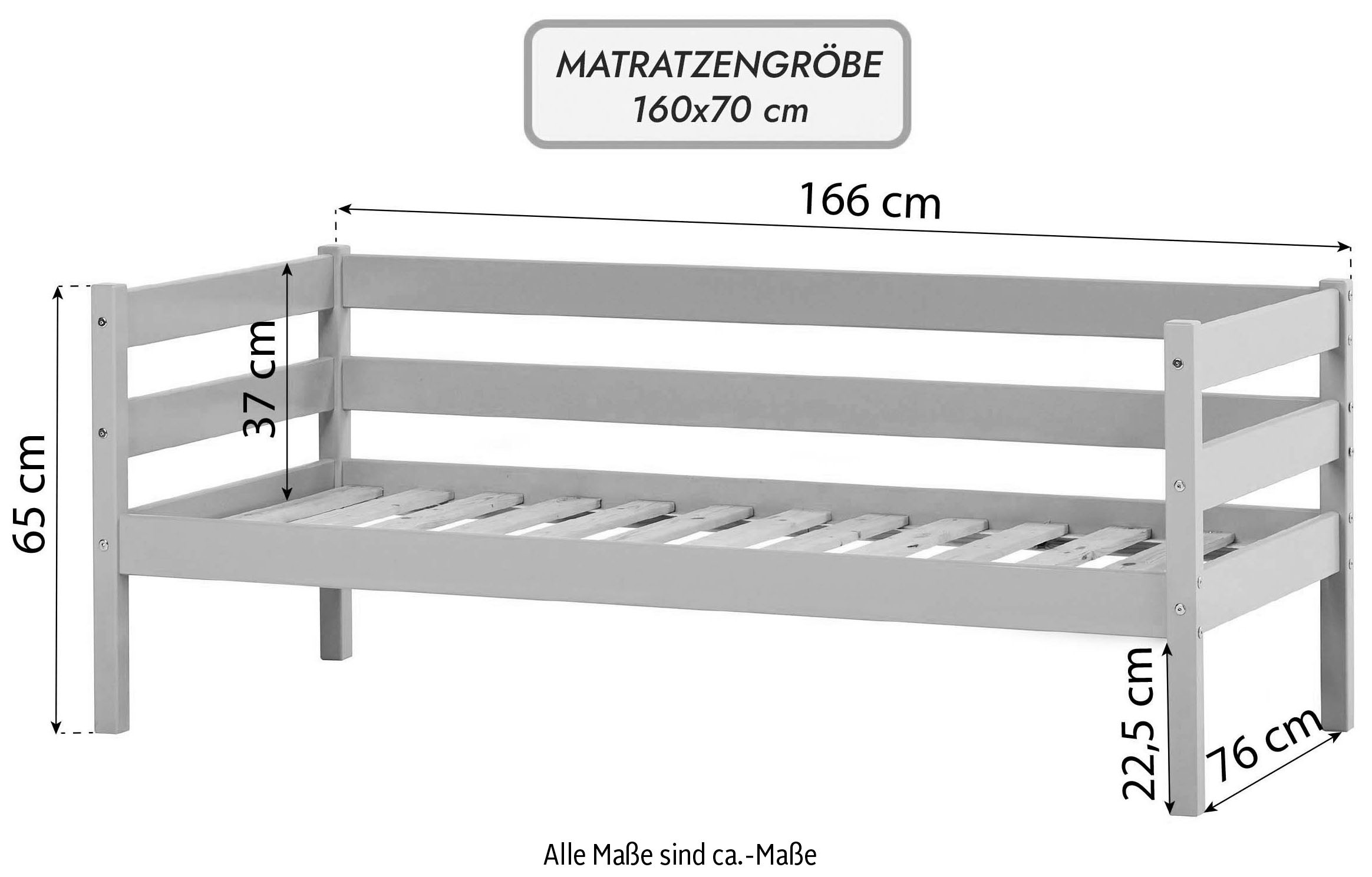 Hoppekids Einzelbett »ECO Comfort Kinderbett, Kiefer Massivholz, Jugendbett inkl. Rollrost« 70x160 cm, wahlweise in verschieden Farben/ Matratze/ Absturzsicherung