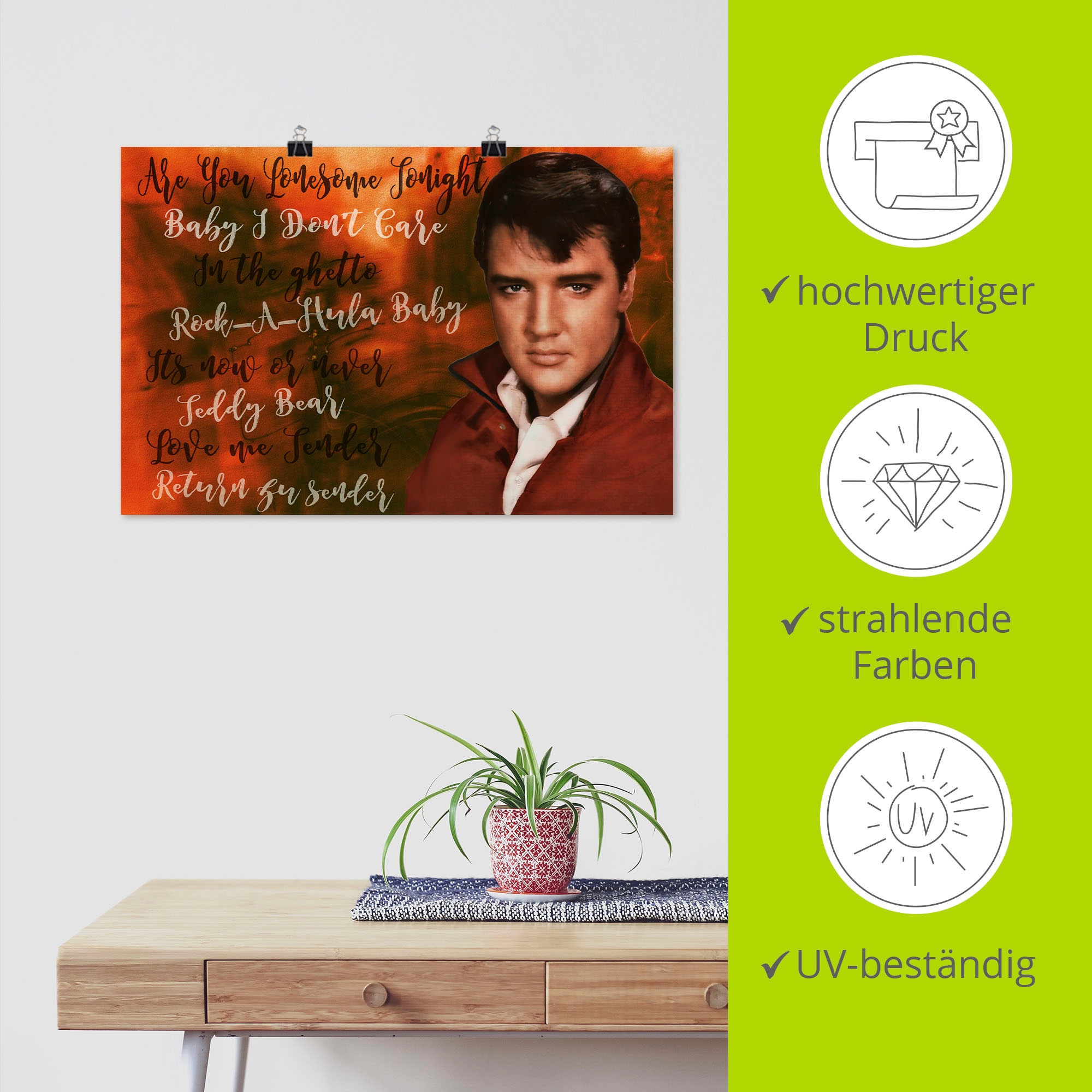 Artland Wandbild »Elvis Star«, Bilder von berühmten Musikern, (1 St.), als Alubild, Outdoorbild, Poster in verschied. Größen