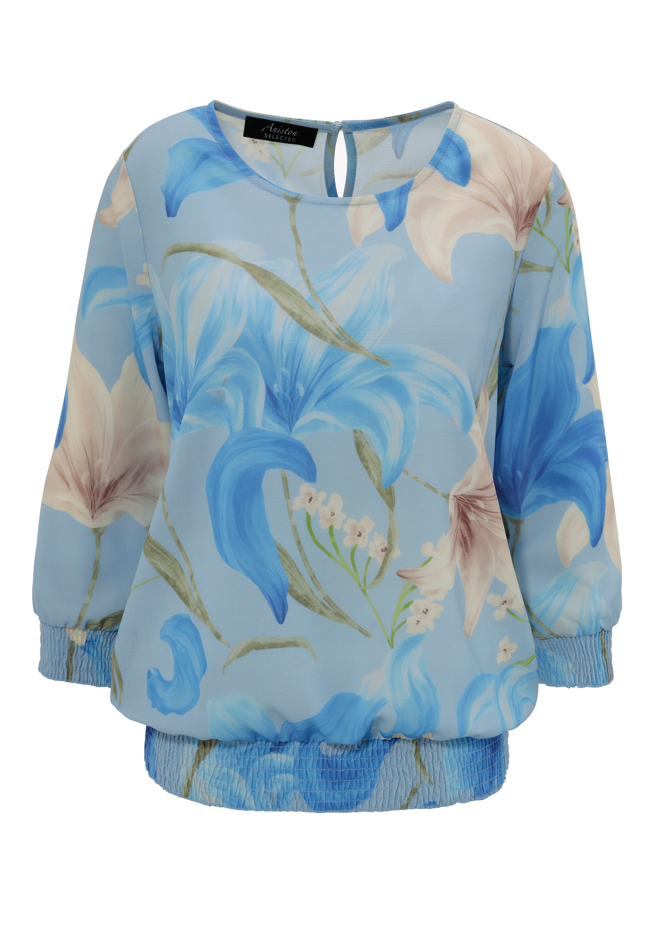 Aniston SELECTED Schlupfbluse, mit Smokbündchen und allover Blumenmuster