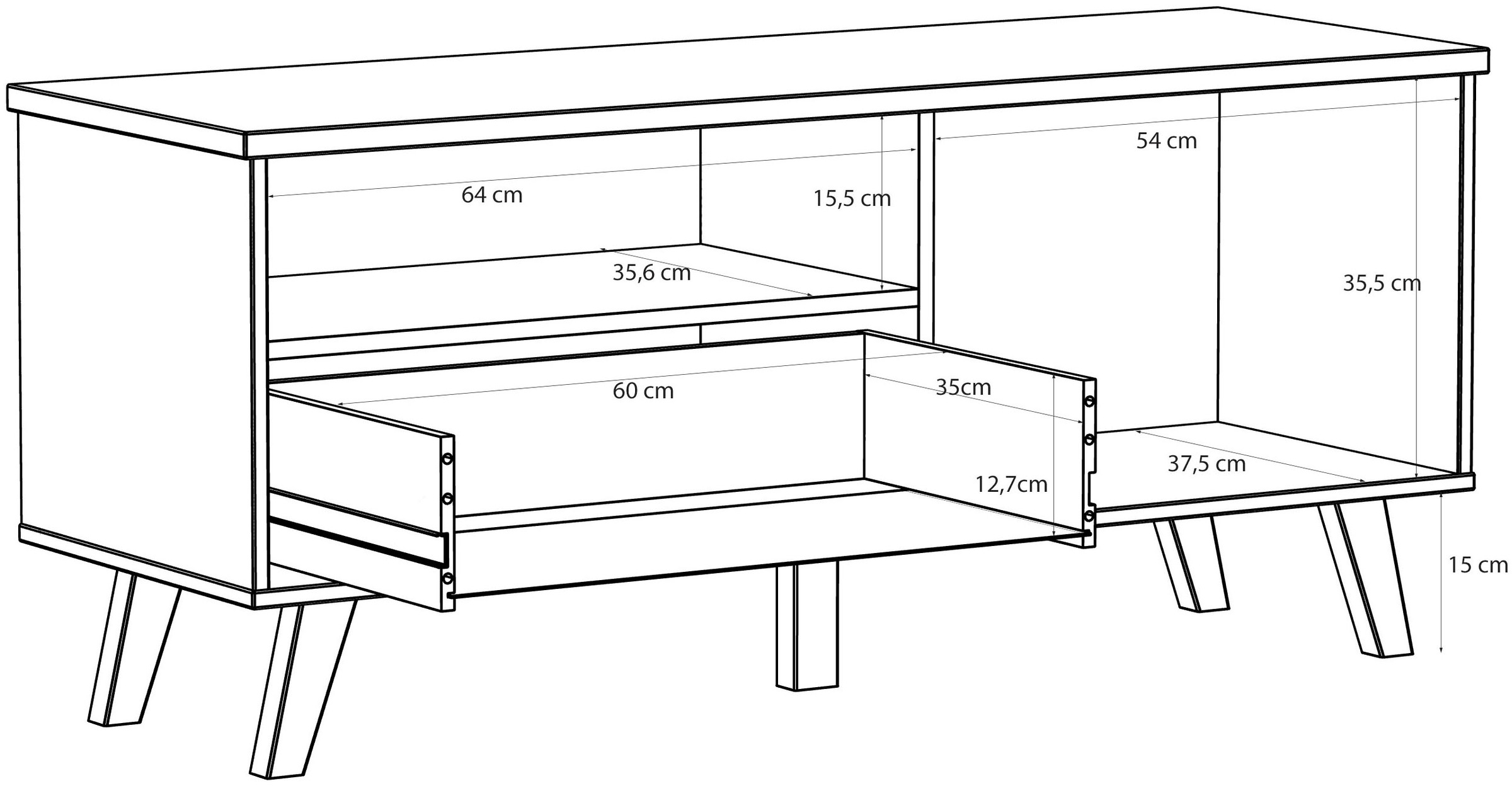 FORTE Lowboard »Vankka TV-Bank, TV-Board«, (B/H/T 124,4/54,3/41,7 cm), TV-Teil, ca. 125 cm breit, viel Stauraum, Echtholzbeine