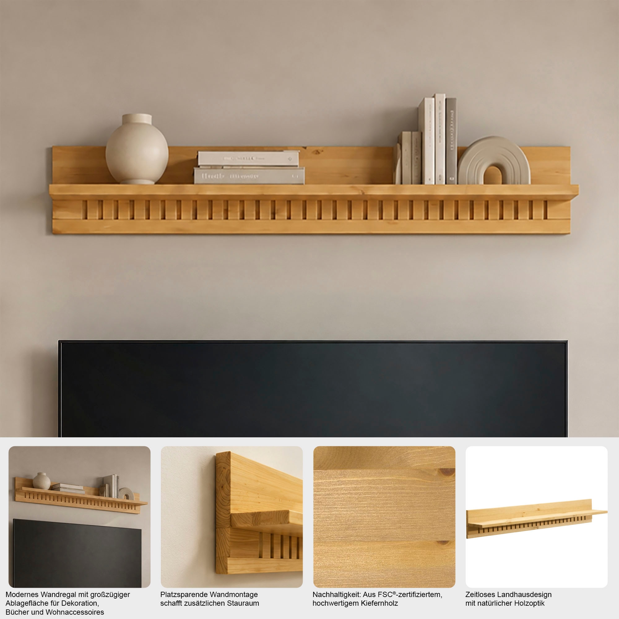 OTTO home Wandboard »Cubrix« aus massivem Kiefernholz, in zwei unterschiedlichen Breiten
