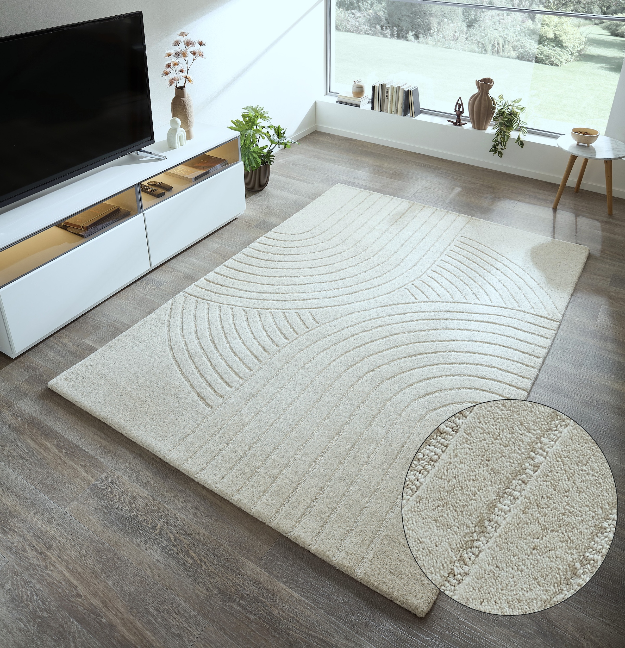 OTTO home Wollteppich »Gabbo Design, Handgefertigt, Teppich,  reine Wolle,« rechteckig 14 mm Höhe Hoch-Tief-Effekt, reine Wolle, Scandi-Look, Naturfaser