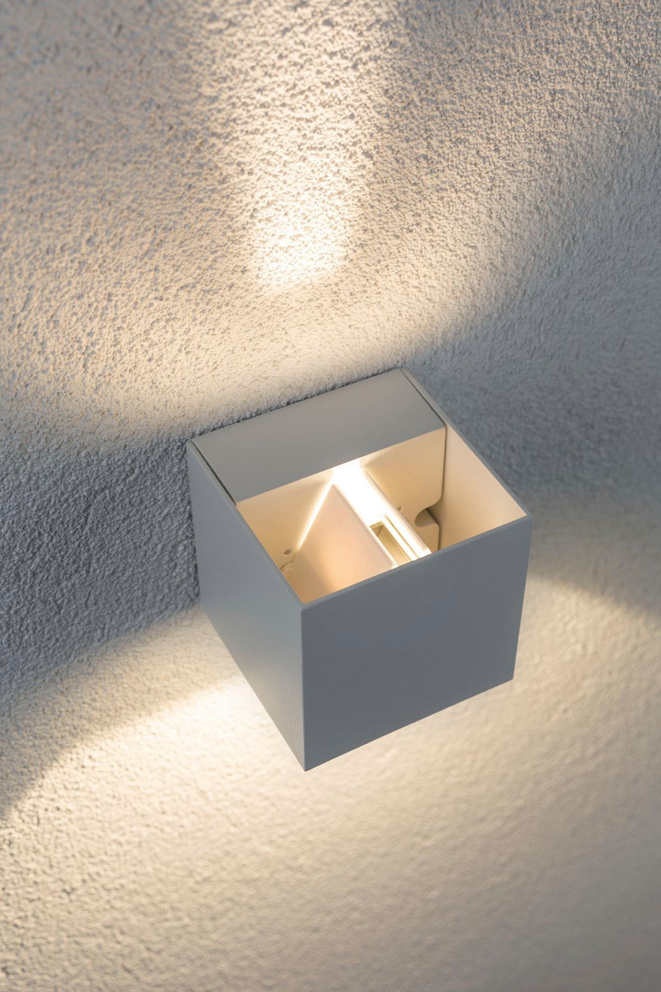 Paulmann LED Außen-Wandleuchte »Outdoor 230V Cybo LED 2x3,5W 230V IP65 eckig 80x80mm Grau Aluminium« 1 Stk. Warmweiß Outdoor 230V Cybo LED 2x3,5W 230V IP65 eckig 80x80mm Aluminium