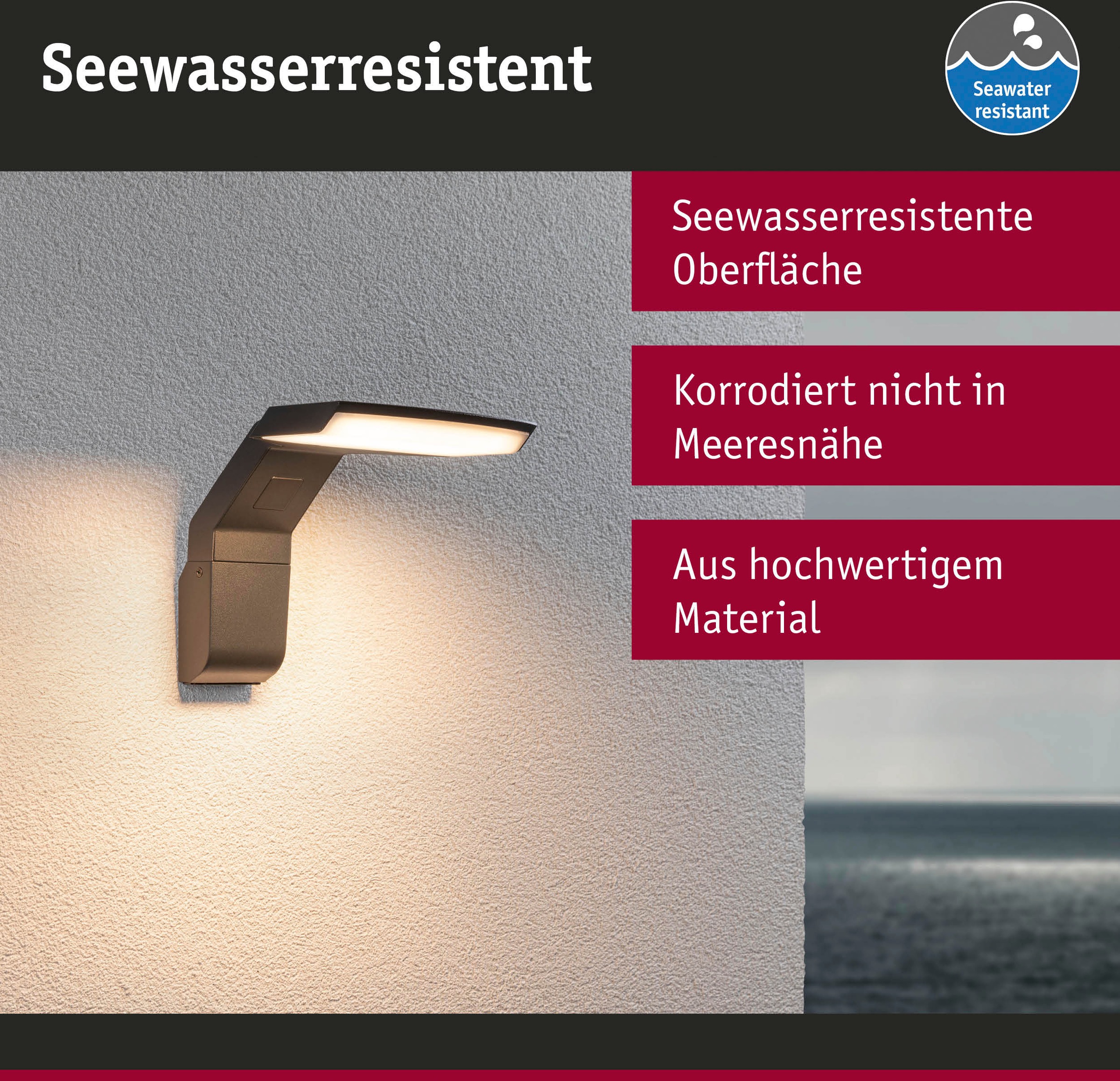 Paulmann LED Außen-Wandleuchte »Zenera 230V 3000K anthrazit«, 1 flammig, seewasserresistent