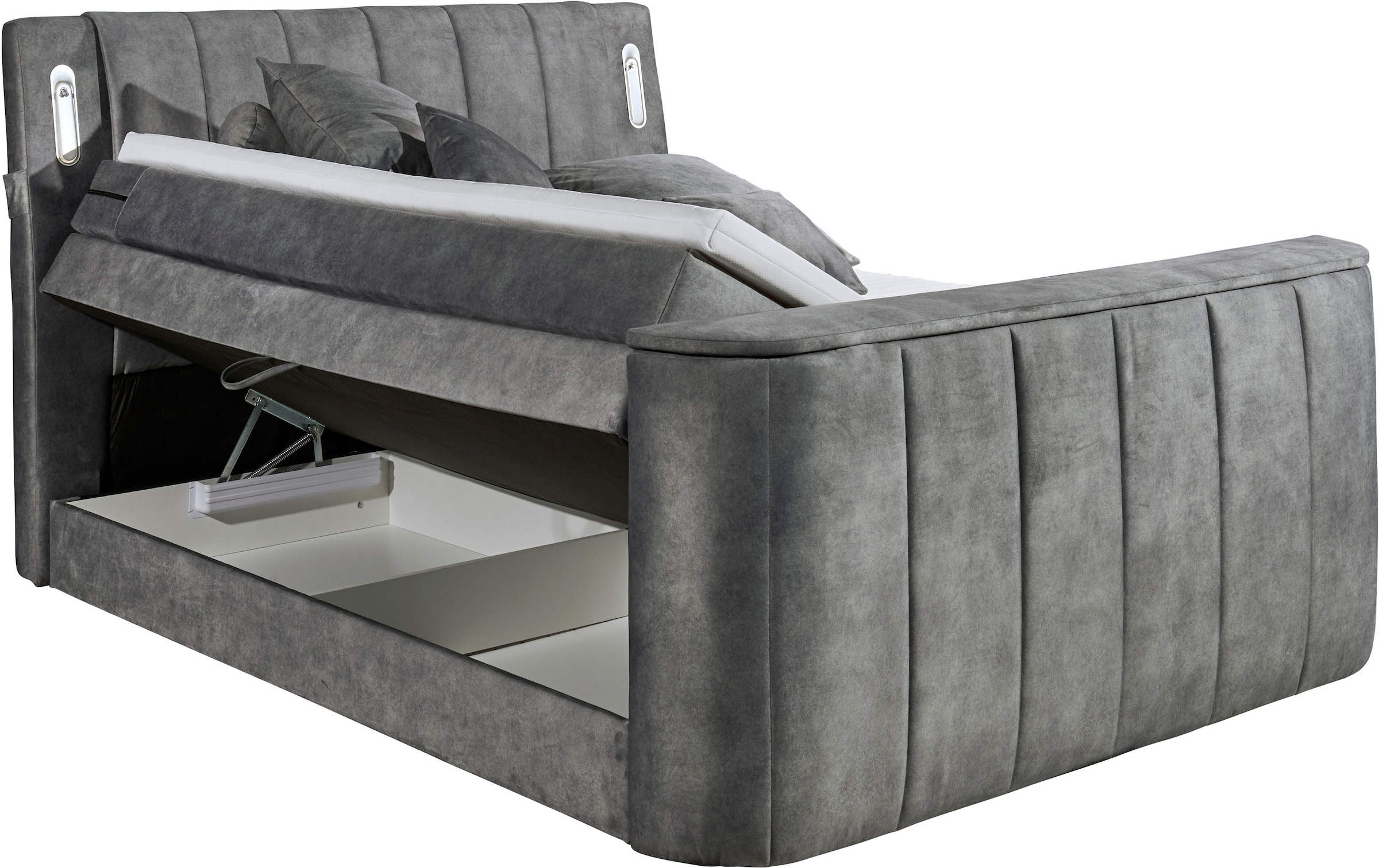 ED EXCITING DESIGN Boxspringbett »Dallas«,  inkl. Topper, LED-Beleuchtung, TV Halterung (bis 40 Zoll) und 2 Bettkästen