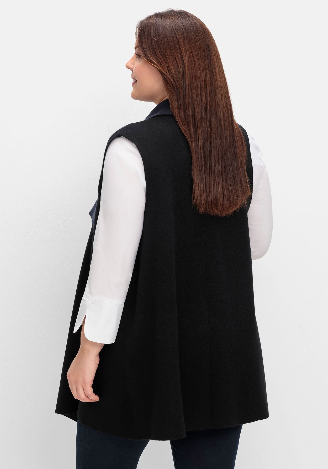 Sheego Strickjacke »Doubleface-Weste mit weich fallendem Kragen«, mit weich fallendem Kragen