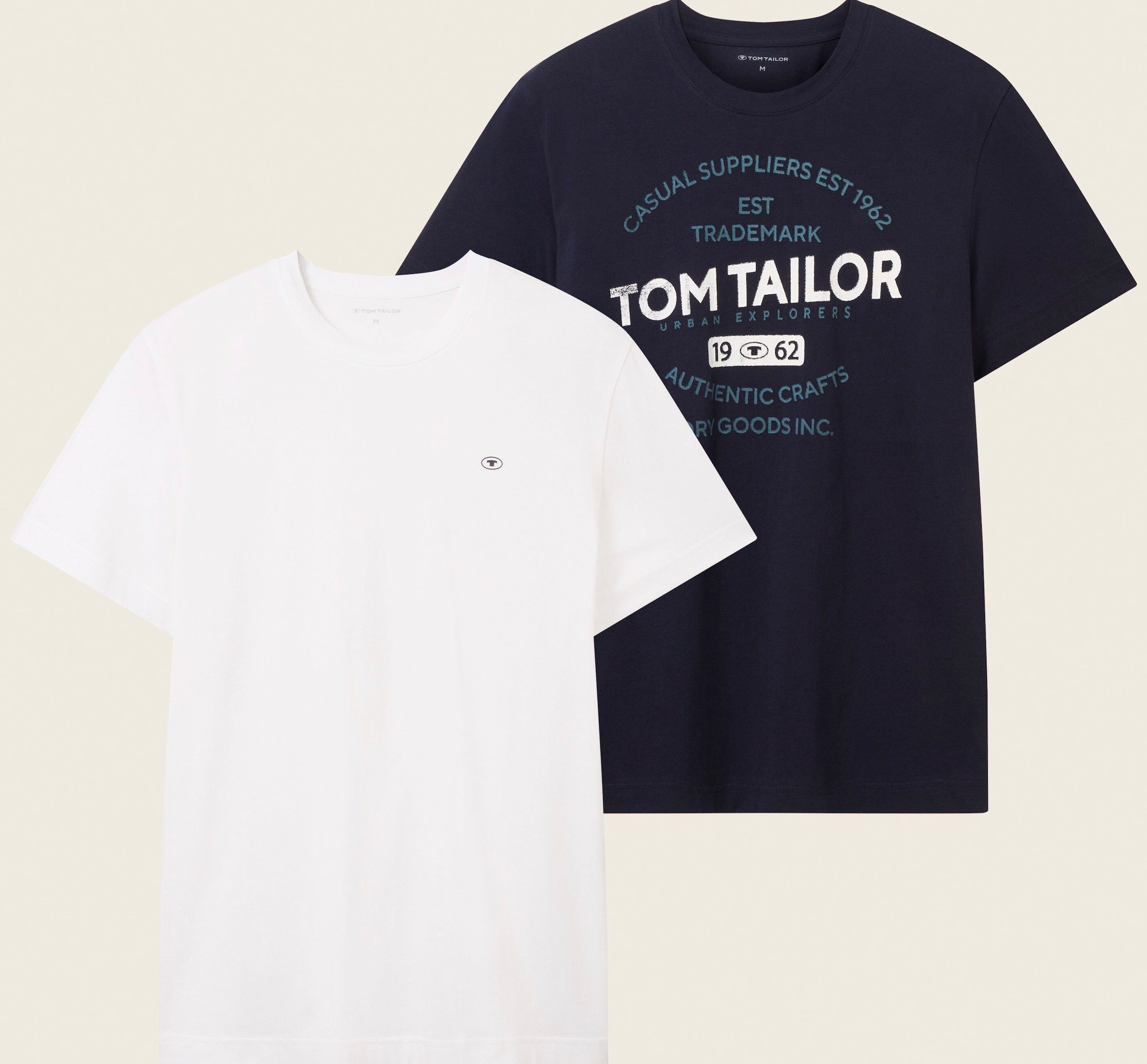 TOM TAILOR T-Shirt, (Packung, kleinem bei 2 Print tlg.), der 1x mit auf ♕ Logo Brust 1x großem mit