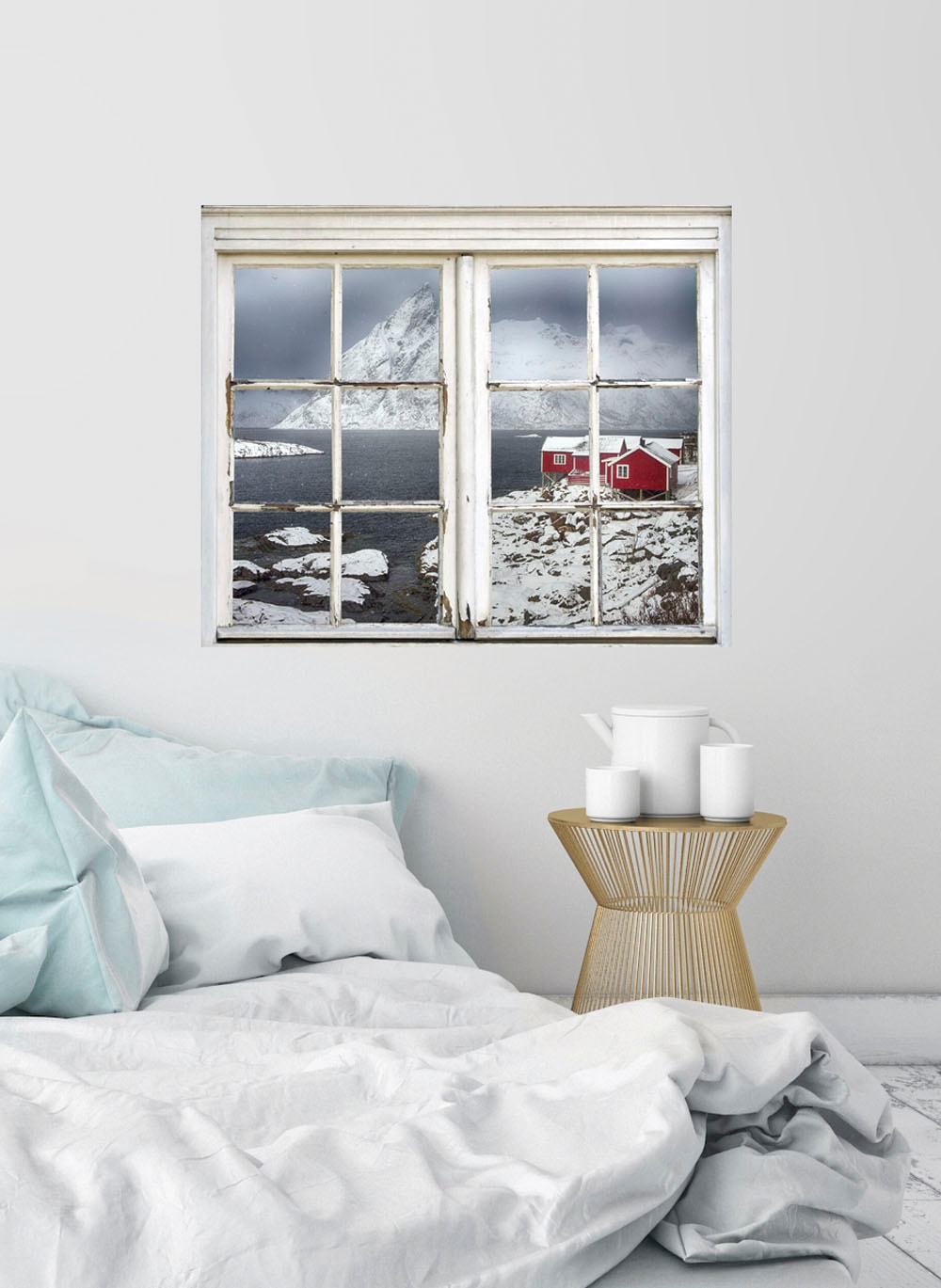 queence Wandsticker »Haus im Schnee«, Wandsticker, Wandbild, selbstklebend, 3D, Fenster