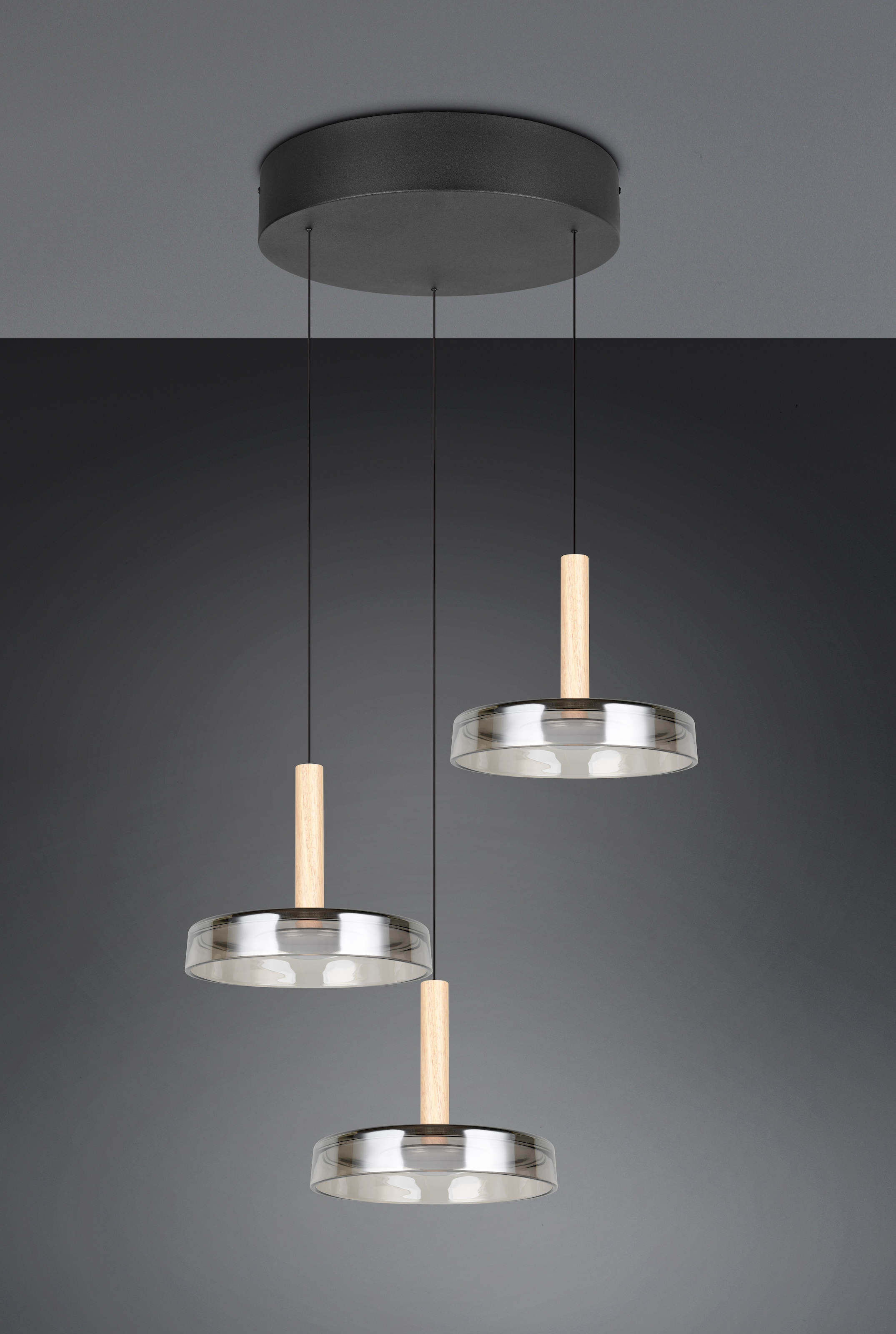 TRIO Leuchten LED Pendelleuchte »CELESTE dimmbare LED Hängelampe aus Metall Glas & Holz, 7,5W 750 Lumen« LED-Board 1 Stk. Warmweiß 3-flammig einfach höhenverstellbar von 50-200 cm 3-Stufen Dimmfunktion