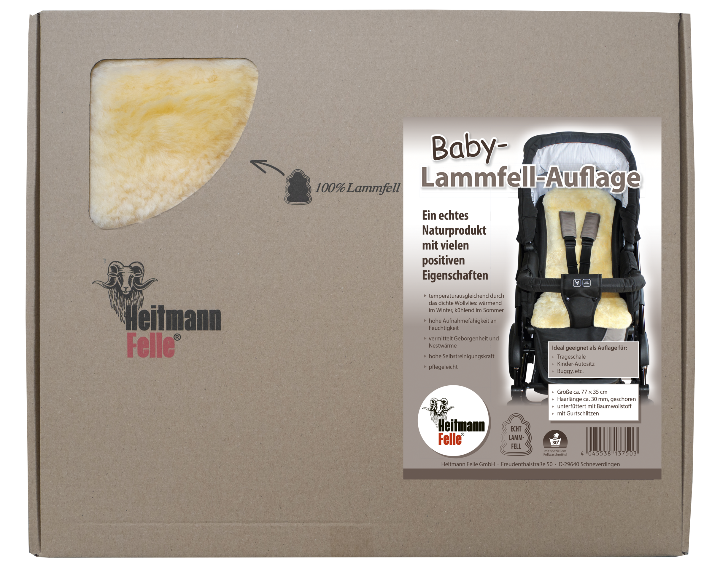 Heitmann Felle Babylammfell »Lammfell-Einlage«, echtes Lammfell, geschoren, mit 5 Gurtschlitzen, vielseitig einsetzbar
