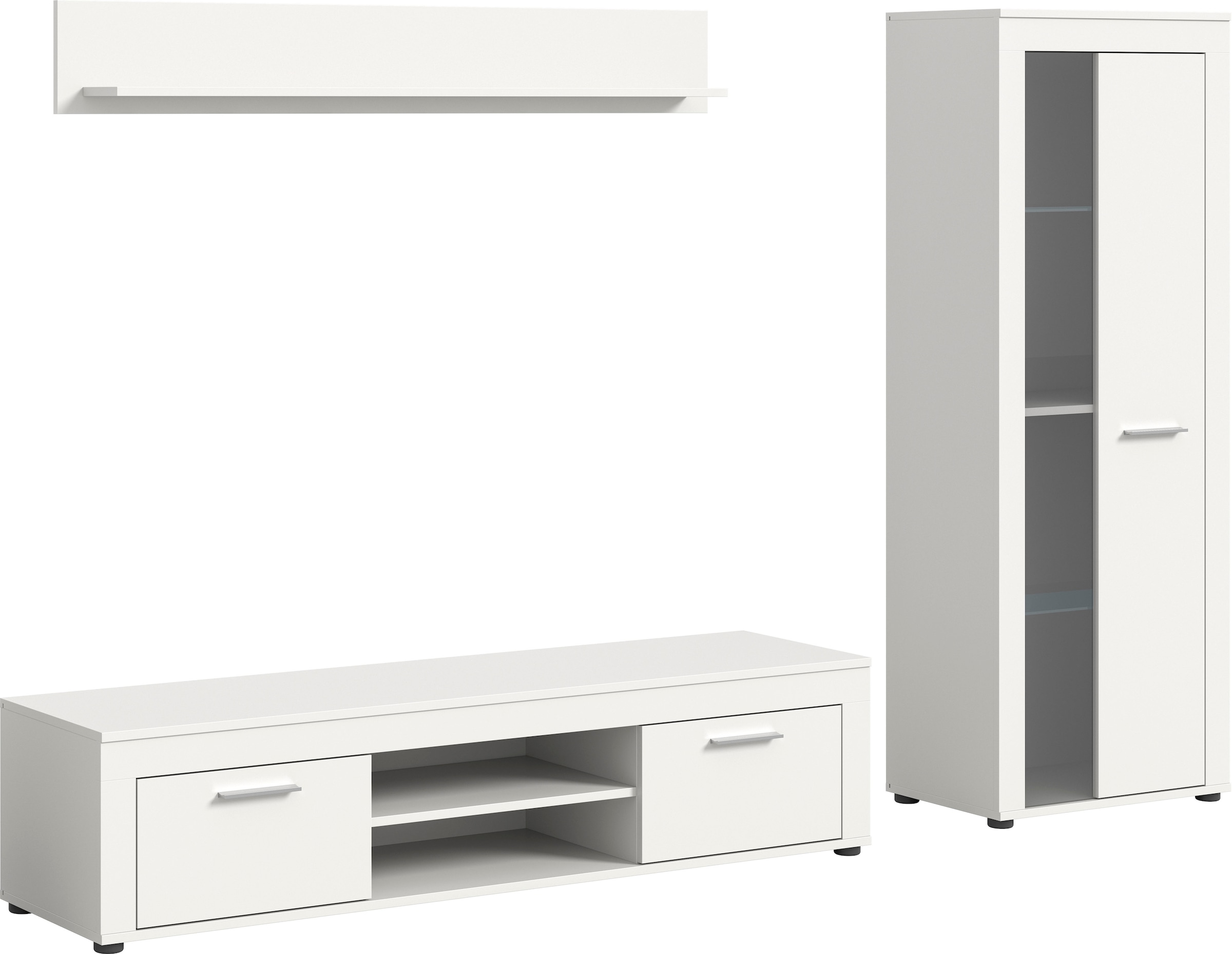 OTTO home Wohnwand »AOSTA, Breite 235cm, 3-teilige Wohn-Kombination« bestehend aus: Lowboard, Wandboard, Vitrine, 3 Stk. tlg.
