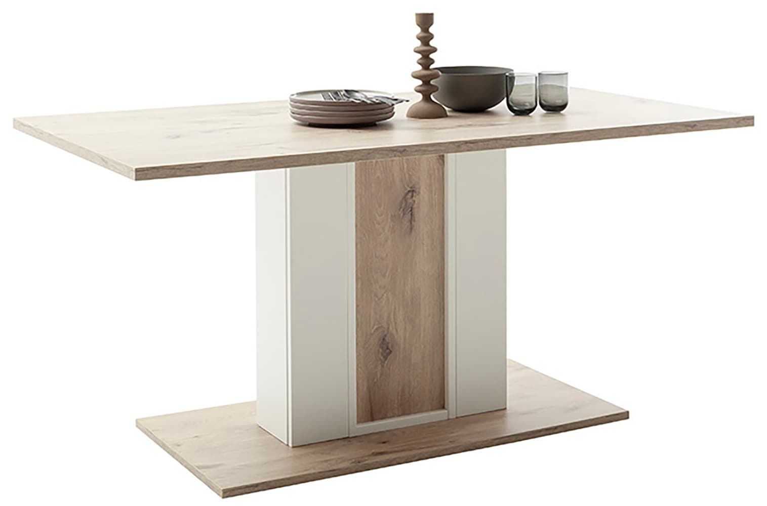 MCA furniture Säulen-Esstisch »SANTERNO Esstisch mit Bodenplatte«, Tisch, Soft White/Viking Oak, mit...