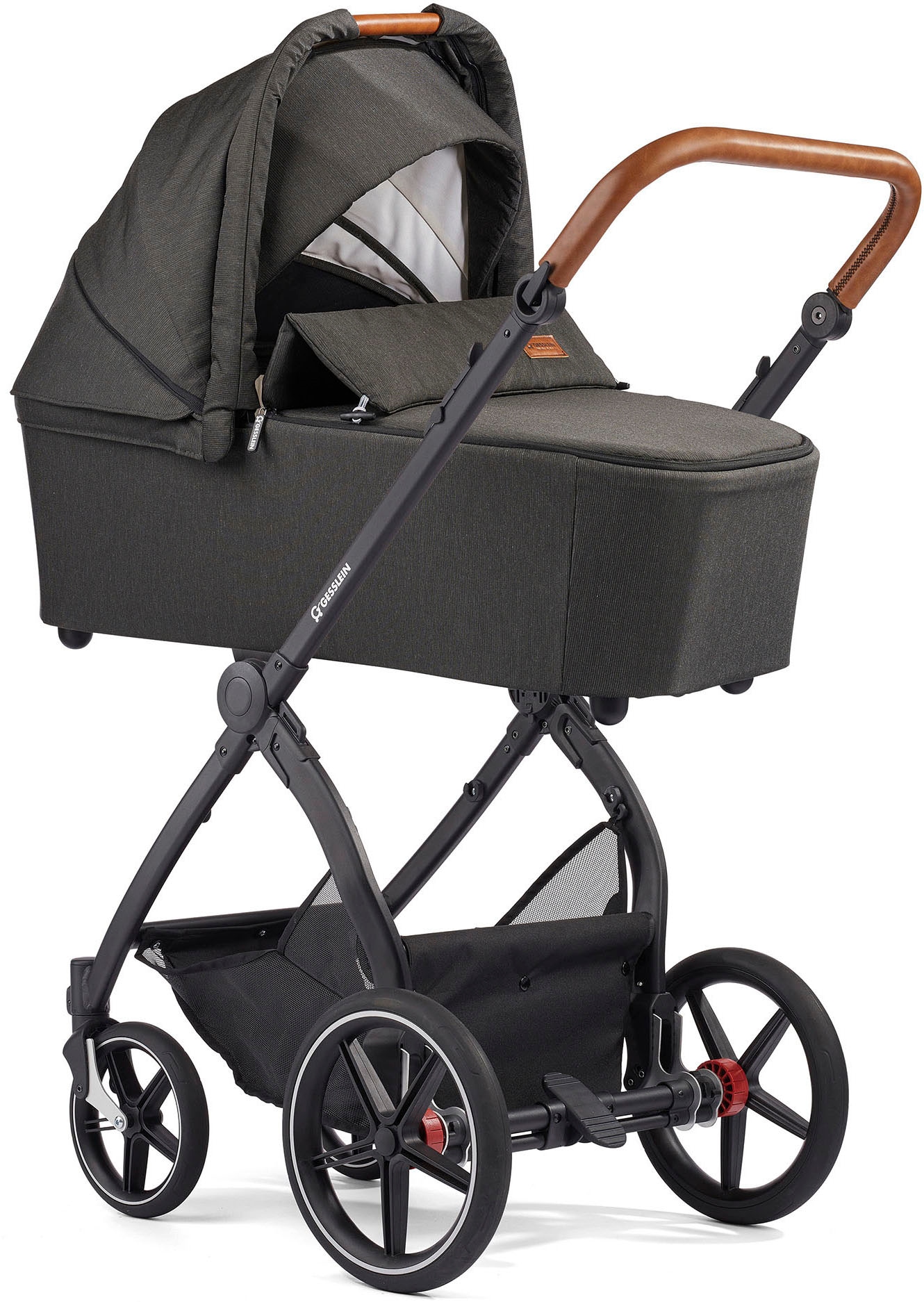 Gesslein Kombi-Kinderwagen »FX4 Soft+ mit Aufsatz Life, schwarz/cognac, dark olive«, mit Babywanne C3 und Babyschalenadapter