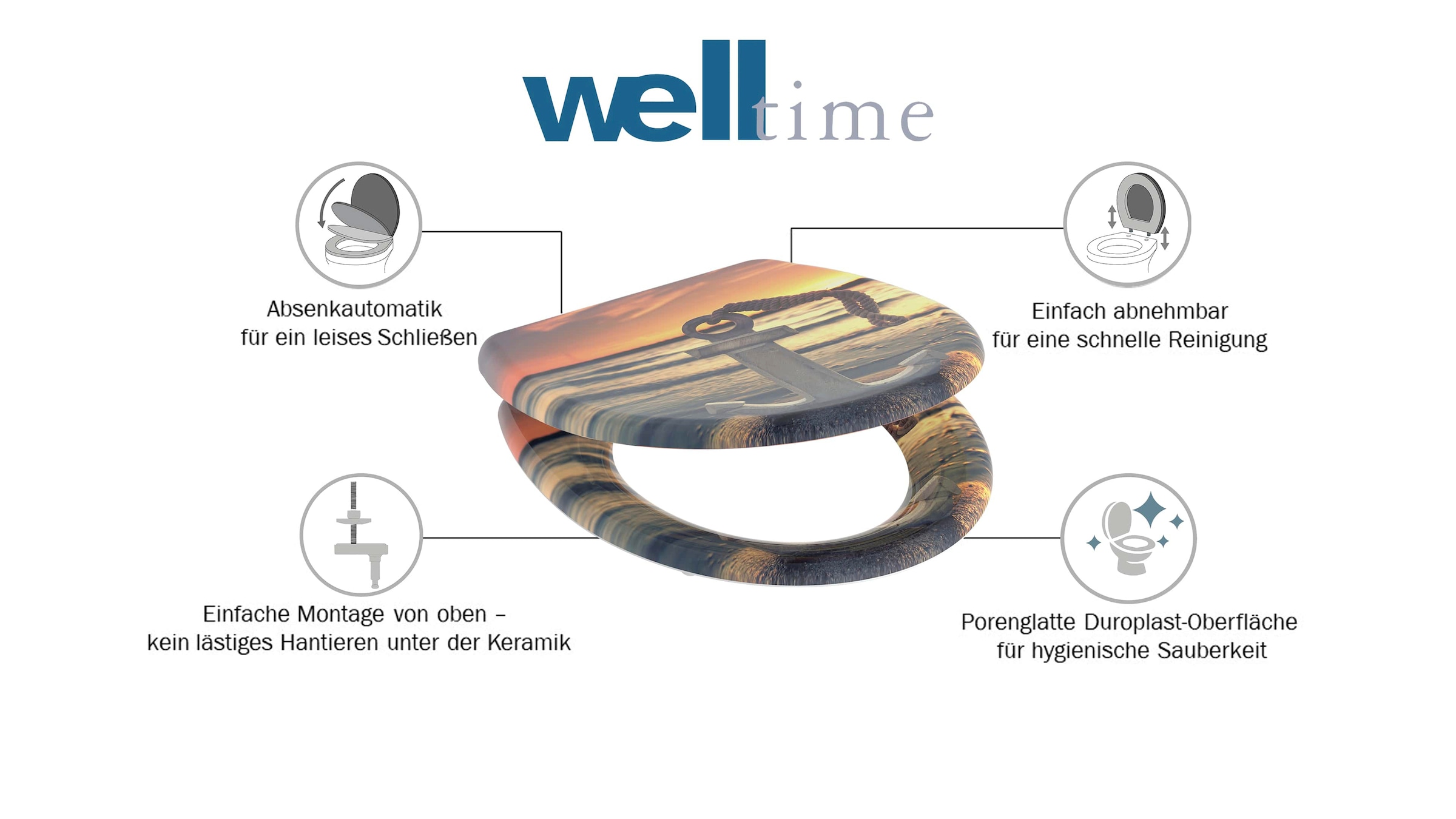 welltime WC-Sitz »Sunset«, abnehmbar, Absenkautomatik, bruchsicher, kratzfest, Schnellverschluss