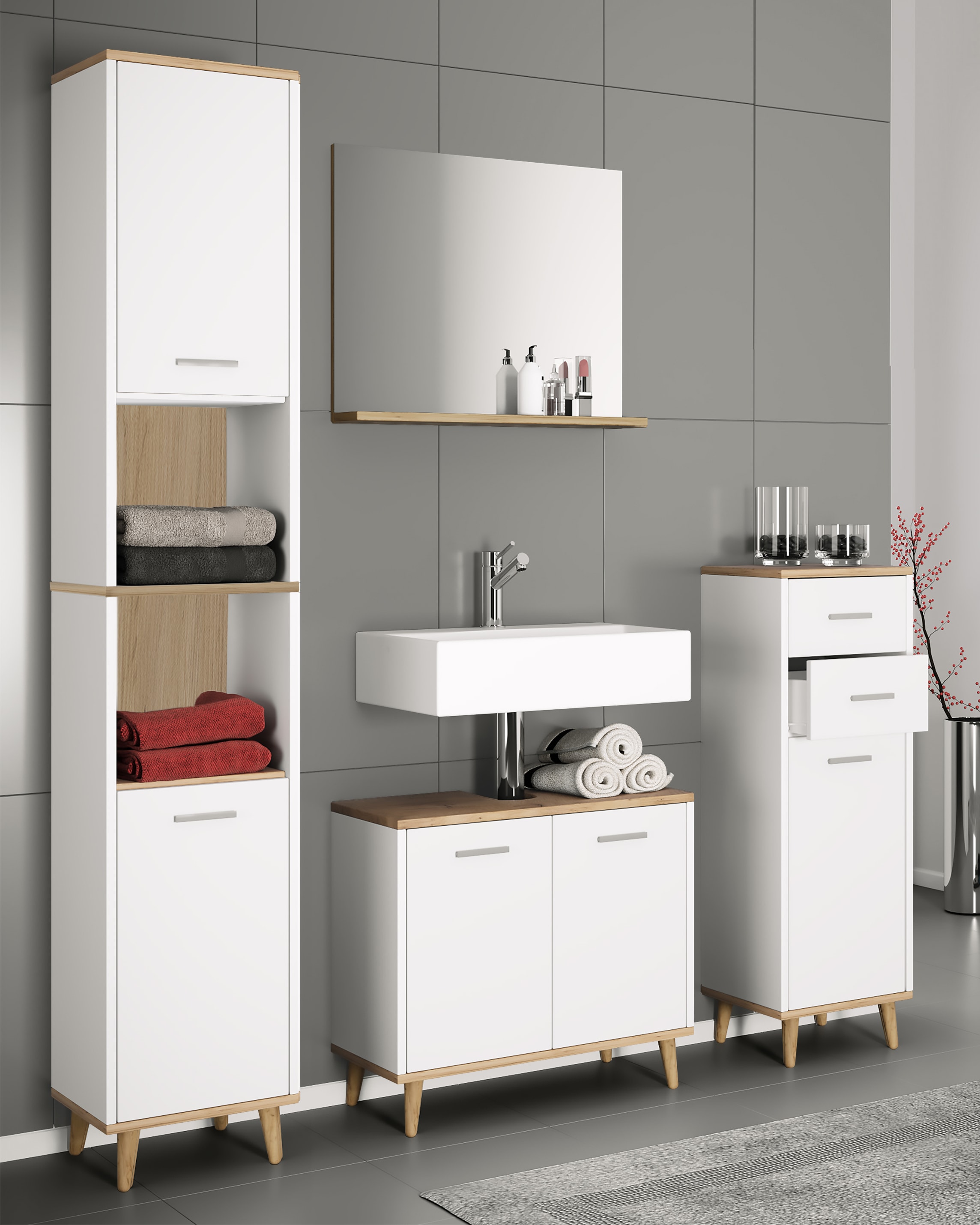 VCM Badmöbel-Set »4-tlg. Komplett Badmöbel Badschrank Set Landos l« 4 Stk. tlg.
