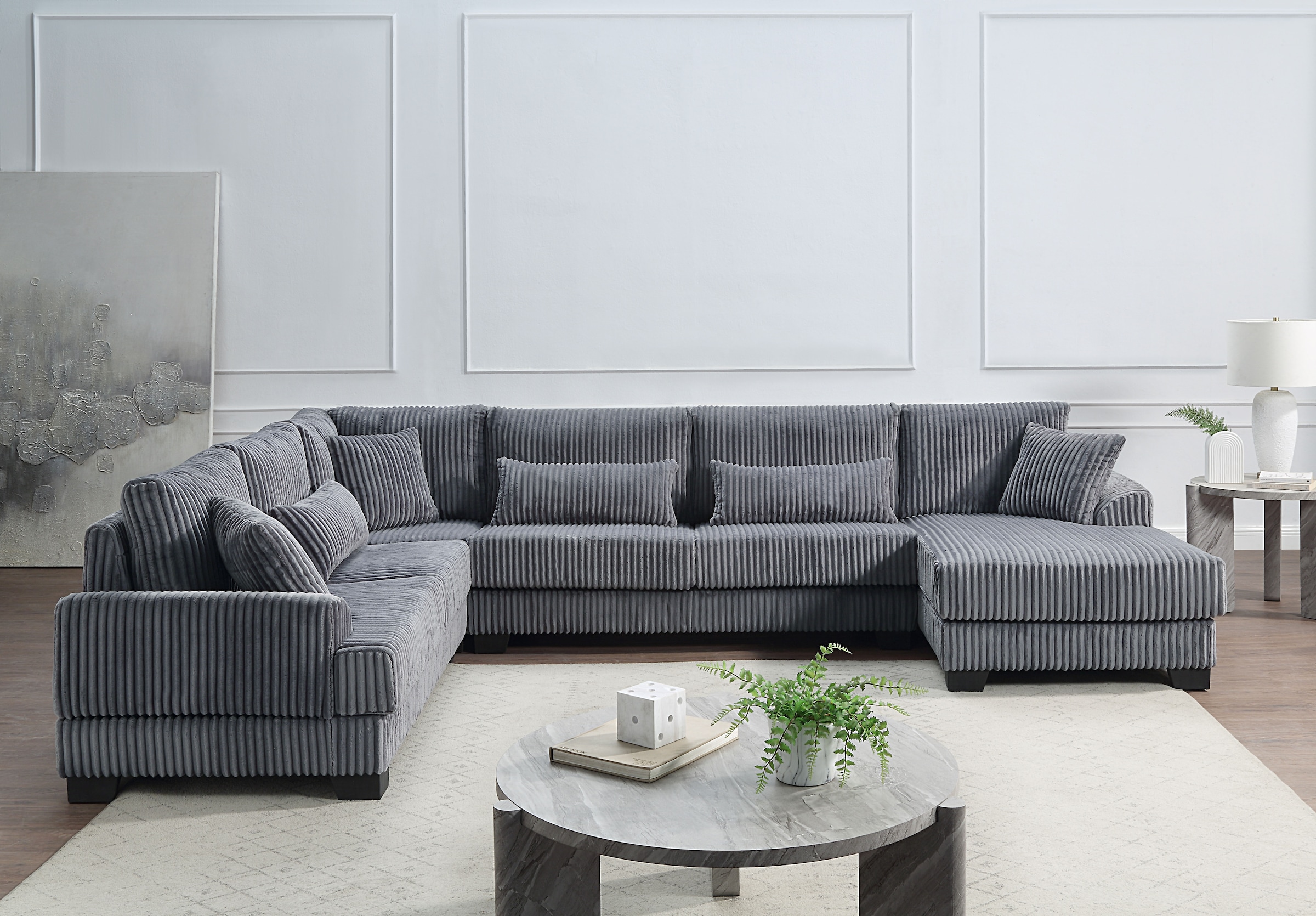 OTTO home Wohnlandschaft "Miron U-Form, B: 332 cm, weicher XXL-Cordbezug" Sofa mit Federkern, 6 Zierkissen, Rücken echt bezogen
