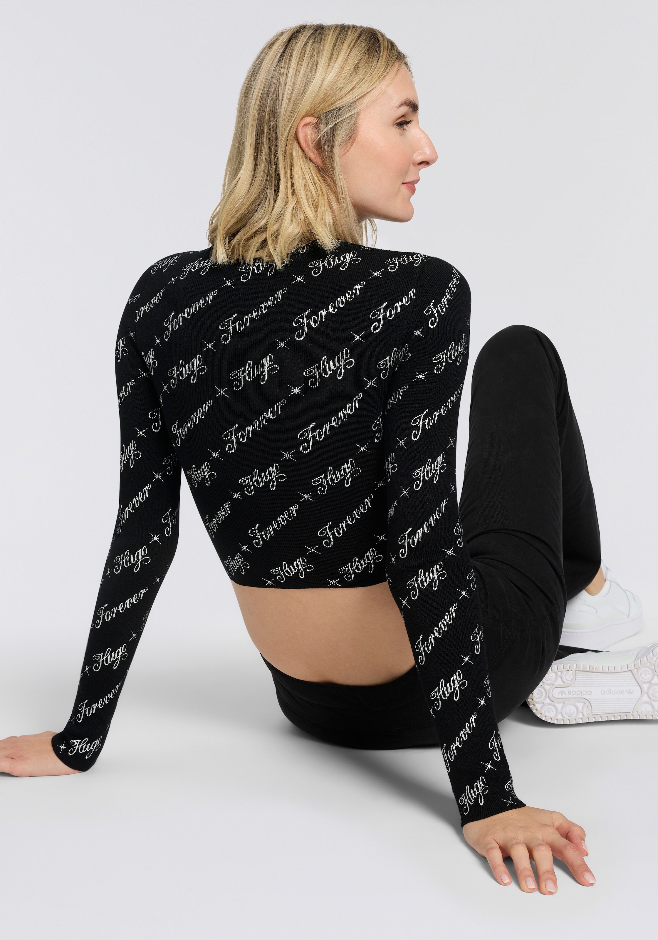 HUGO Blue Langarmshirt »Soiler« mit All-Over-Print, cropped