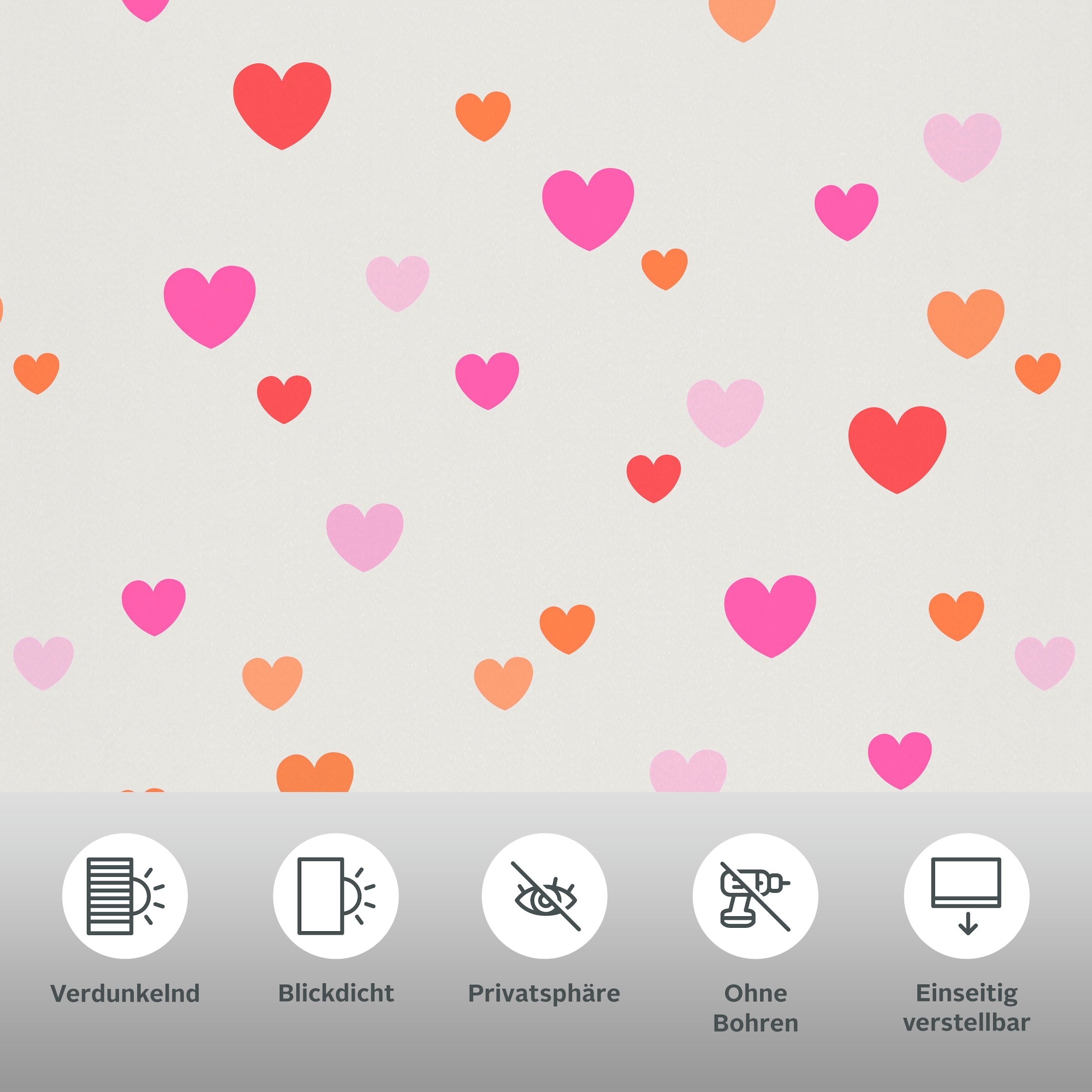Lüttenhütt Rollo »HEART«, verdunkelnd, Blendschutz-Sichtschutz-Verdunkelung, ohne Bohren, freihängend, Fixmaß, Klemmfix, Herzen, Kinderrollo -NEUHEIT!