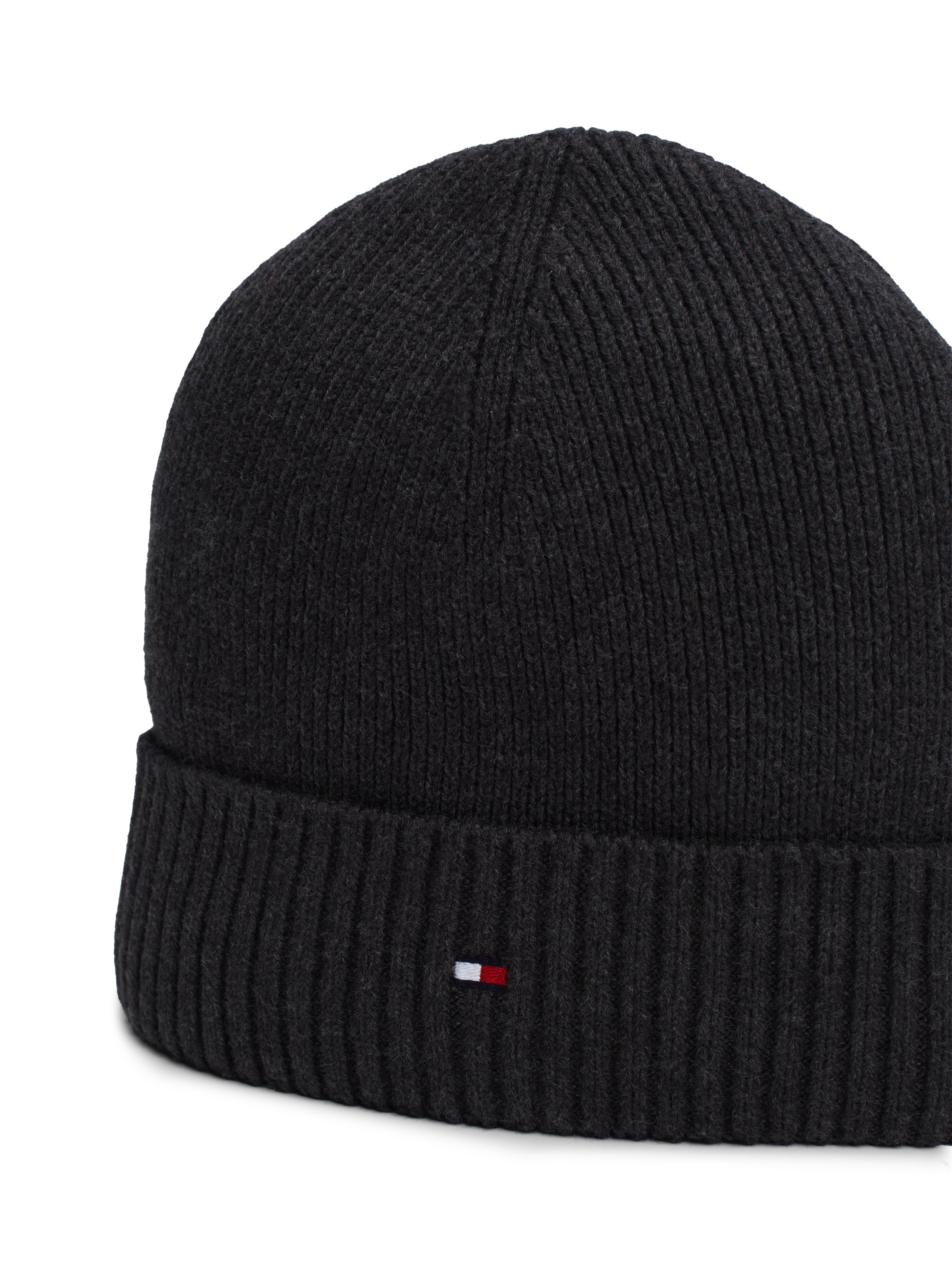 Tommy Hilfiger Strickmütze »TH FLAG PIMA COTTON BEANIE« Beanie mit Logostickerei, mit Kaschmiranteil Unisex