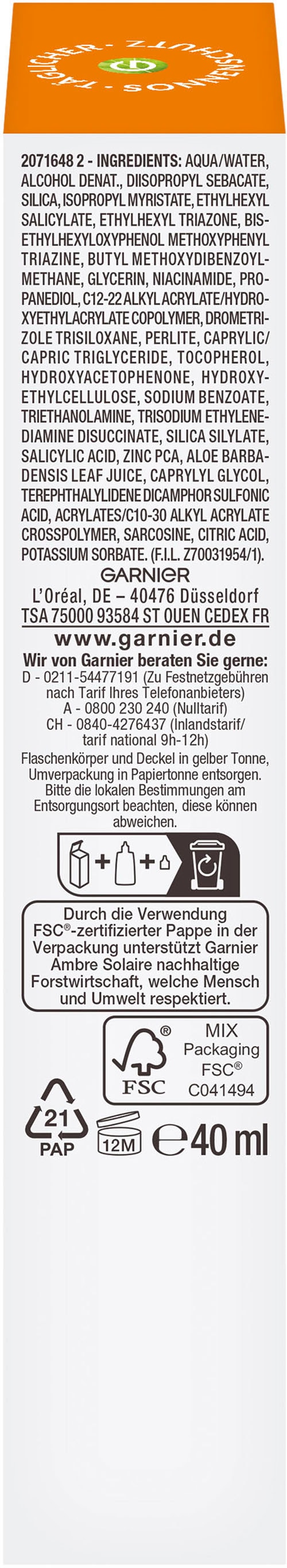 GARNIER Sonnenschutzfluid »Garnier Sonnenschutzfluid Niacinamid LSF50+«, mit Niacinamid und Zink