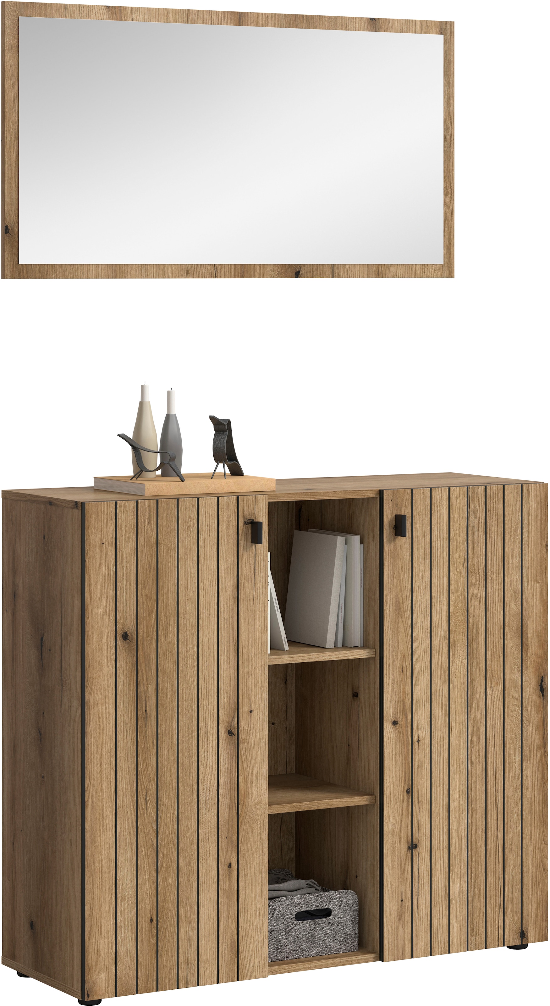 INOSIGN Garderoben-Set »TATIO, 2-tlg. Garderobenkombination,Breite: 106 cm, Rillenfräsung« Set, Set, best. aus: 1 Spiegel, 1 Schuhkommode, 2 Stk. tlg.