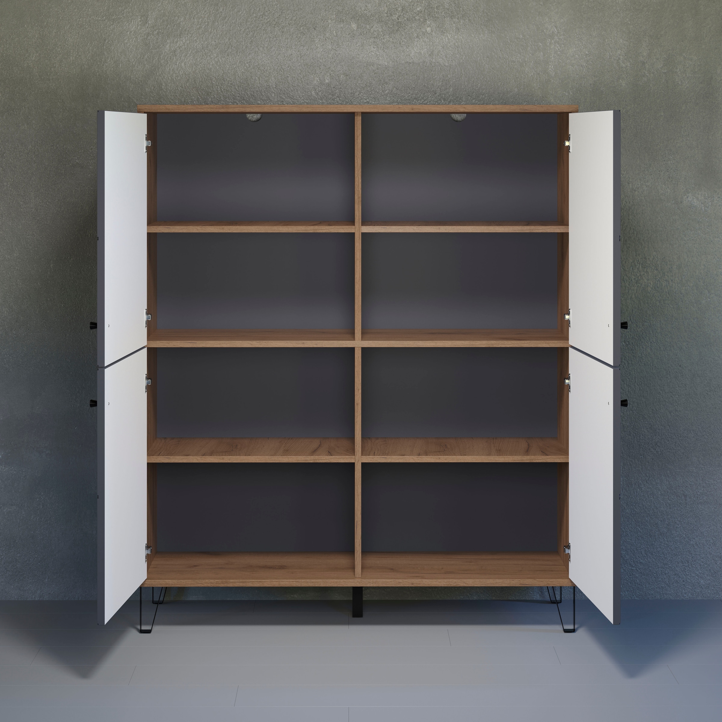Home affaire Highboard »Molveno« 1 Stk. tlg. Highboard mit 4 Türen & Soft-Close - (B/T/H) 123/40/136 cm