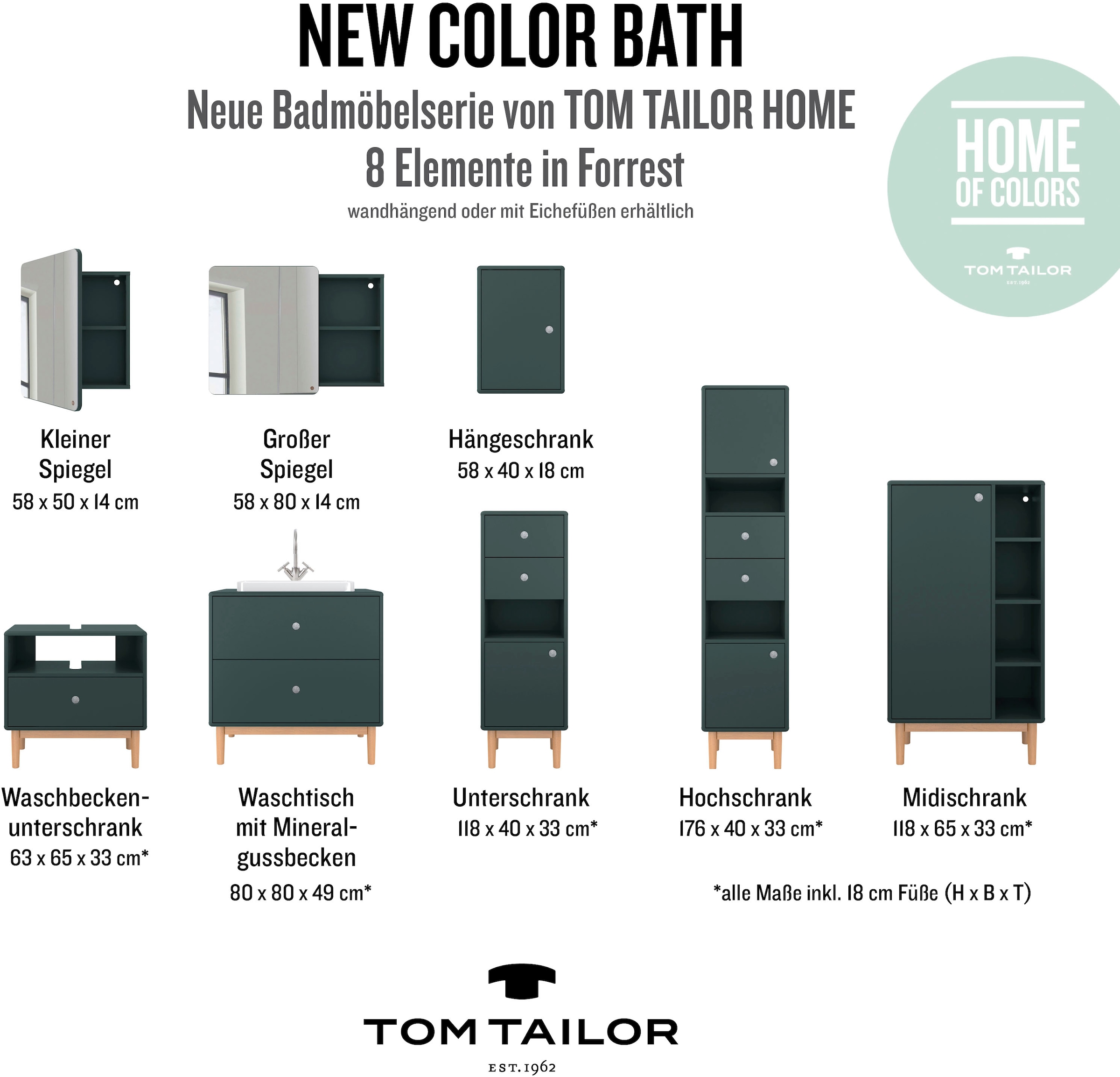 TOM TAILOR HOME Waschbeckenunterschrank »COLOR BATH«, mit Schublade, mit  Push-to-Open, mit Füßen in Eiche, Breite 65 cm online kaufen | mit 3 Jahren  XXL Garantie