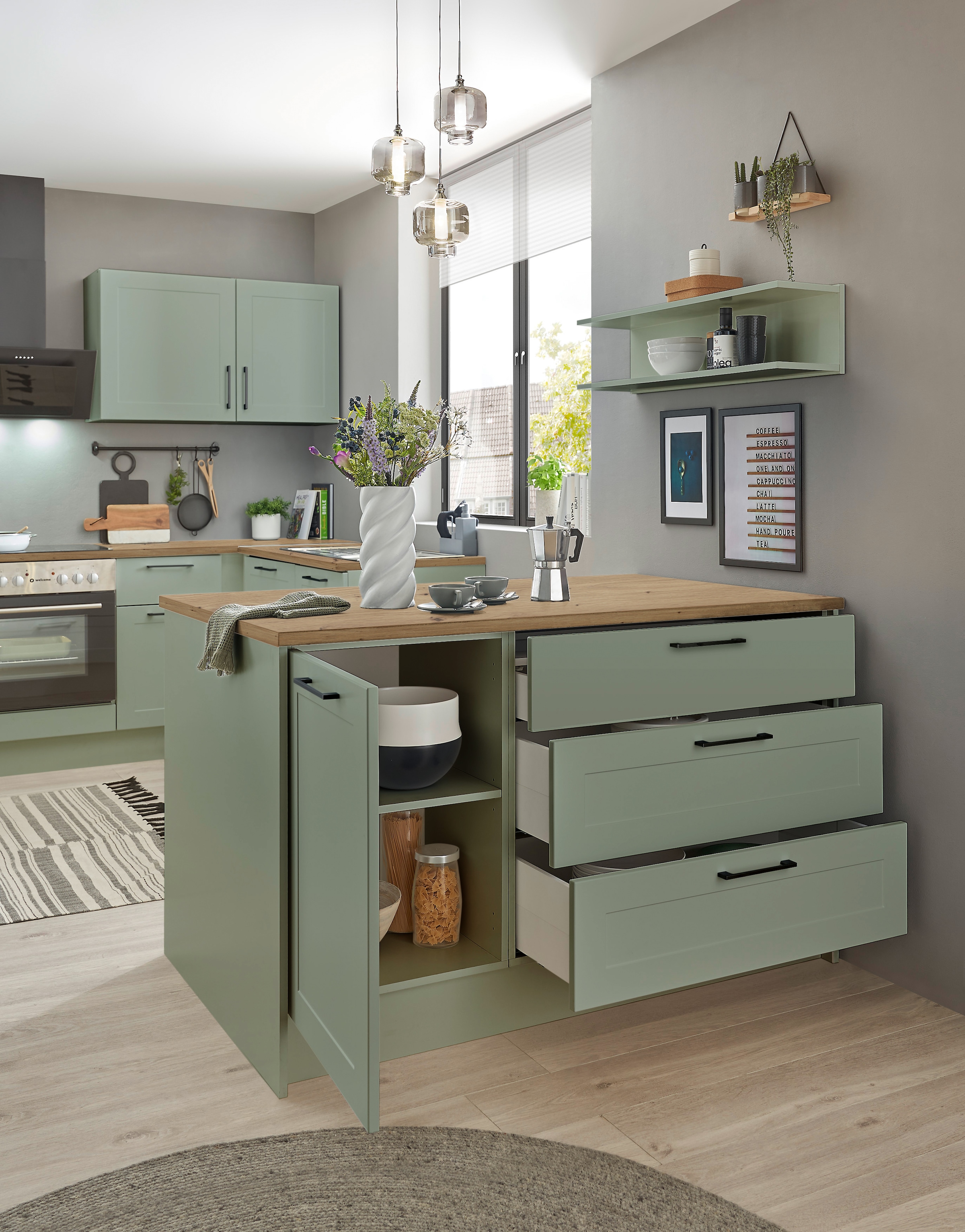 BASIC by Balculina Kücheninsel »Marsi« Breite 145 cm, Türen und Schubkästen Sofclose, beidseitig nutzbar