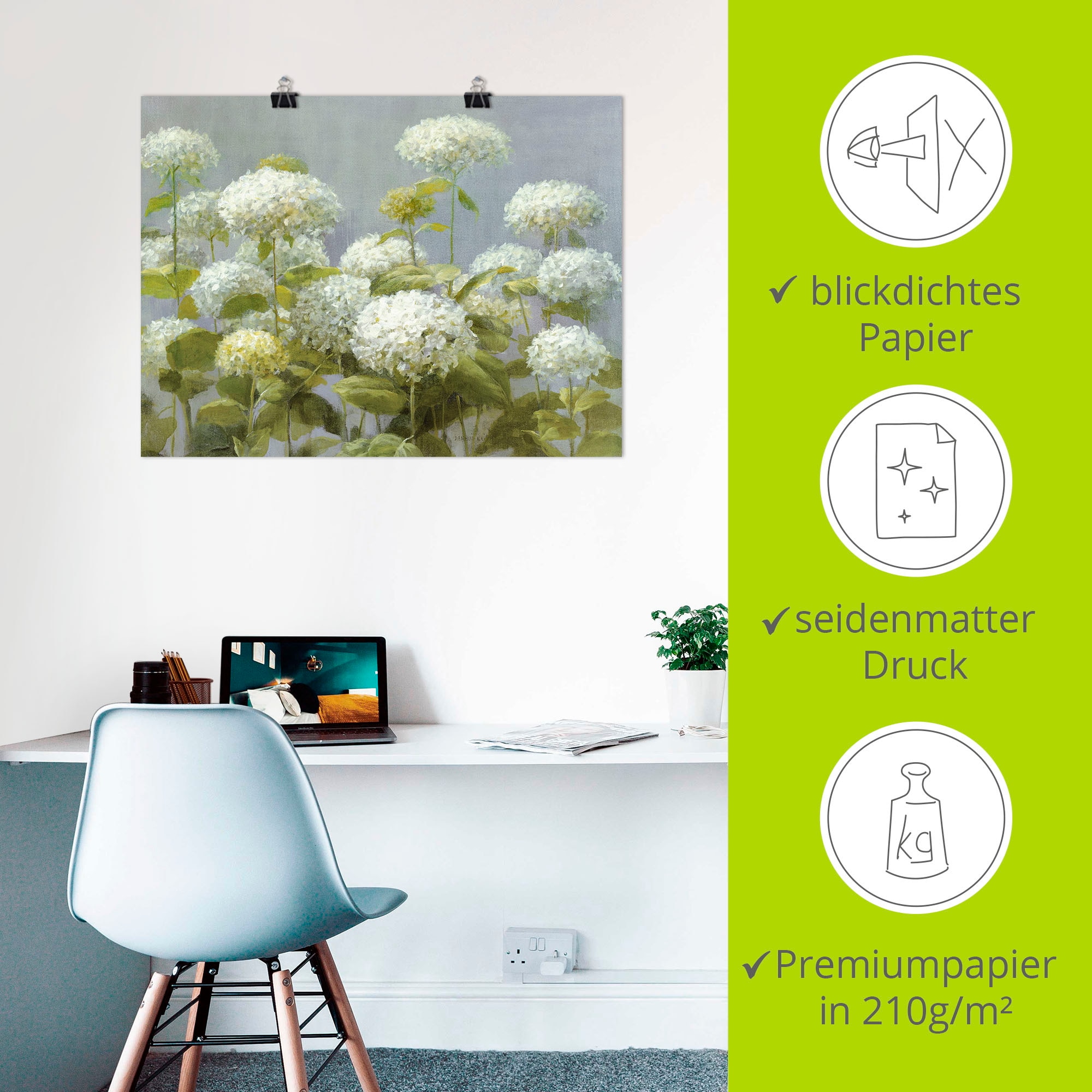 Artland Wandbild »Weißer Hortensien Garten« Blumen 1 Stk. tlg. als Leinwandbild, Poster in verschied. Größen