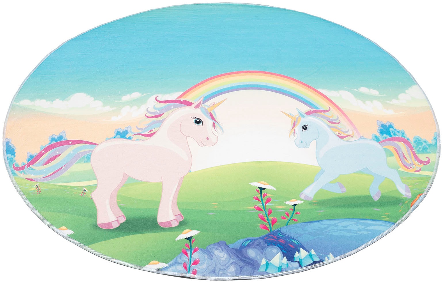 Böing Carpet Kinderteppich »Einhorn«, Regenbogen, bedruckt, & rund, Einhörner waschbar, Motiv Kinderzimmer