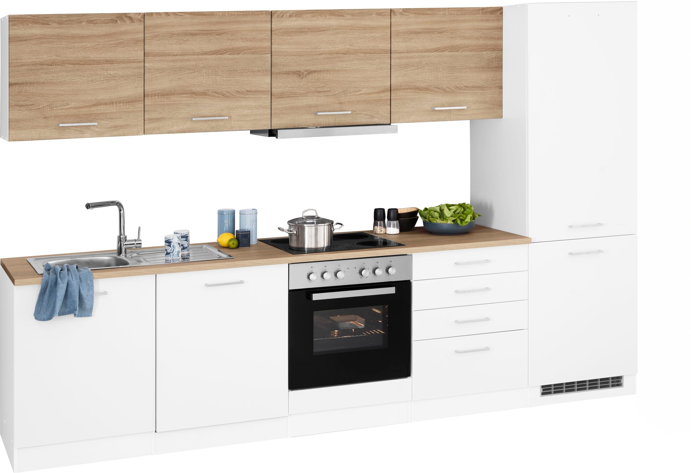 HELD MÖBEL Küchenzeile »Visby«, mit E-Geräten, Breite 300 cm inkl.  Kühl/Gefrierkombination auf Raten kaufen | Hängeschränke