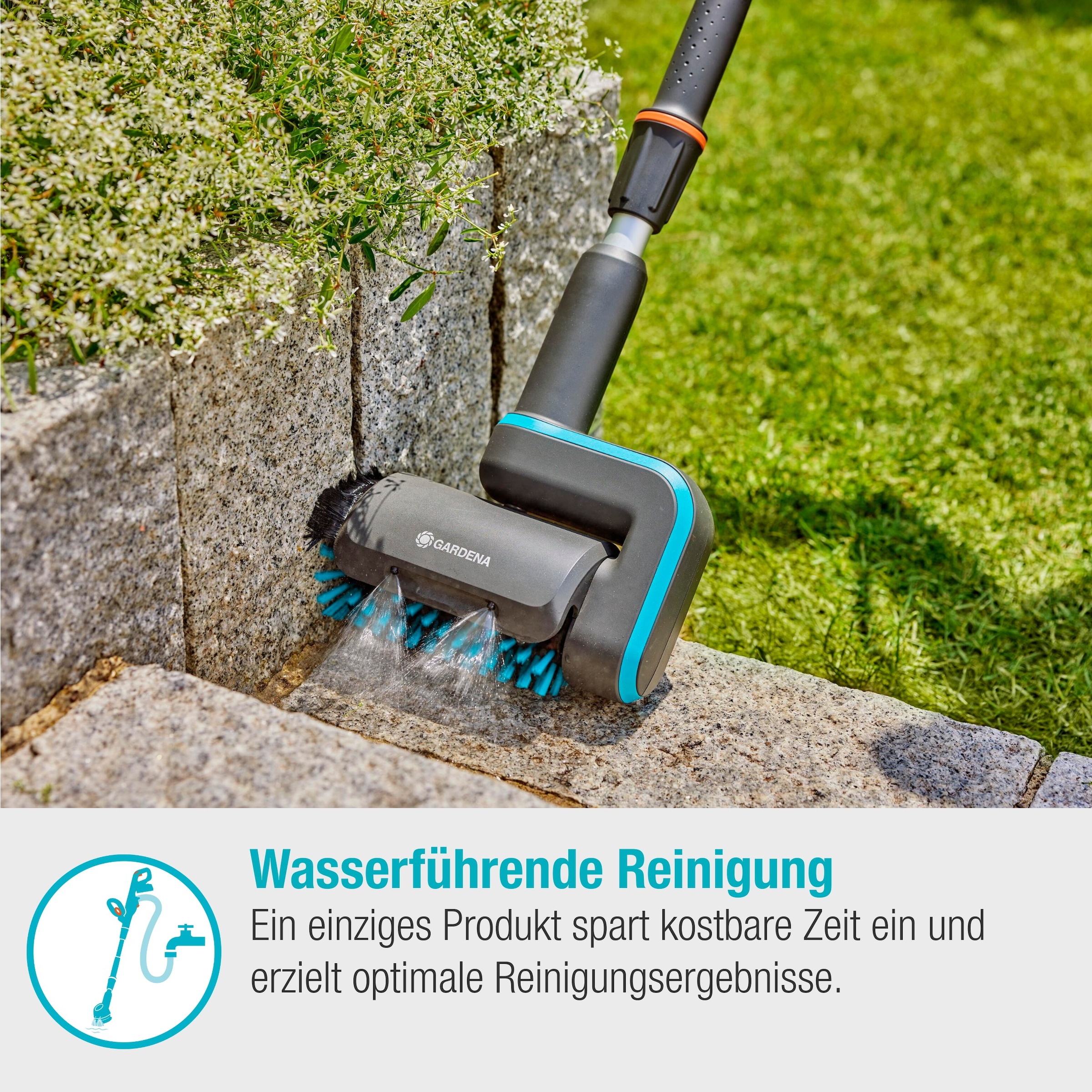 GARDENA Akku-Oberflächenbürste »Multi-Reiniger AquaBrush Patio 03/18V P4A«, Ready-To-Use Set inkl. Akku und Ladegerät
