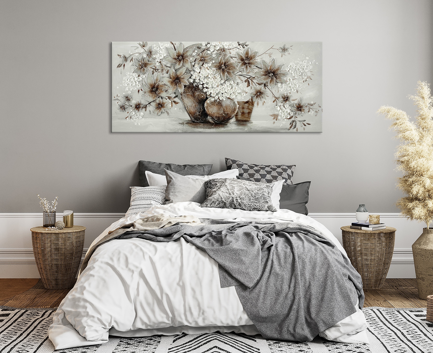 Bönninghoff Ölgemälde »handarbeit BLUMENVASEN ZWEIGE 60x140 cm – Wandbild Kunst« Arrangements | Blumen | Vasen 1 Stk. tlg. handgefertigt, jedes Bild ein Unikat