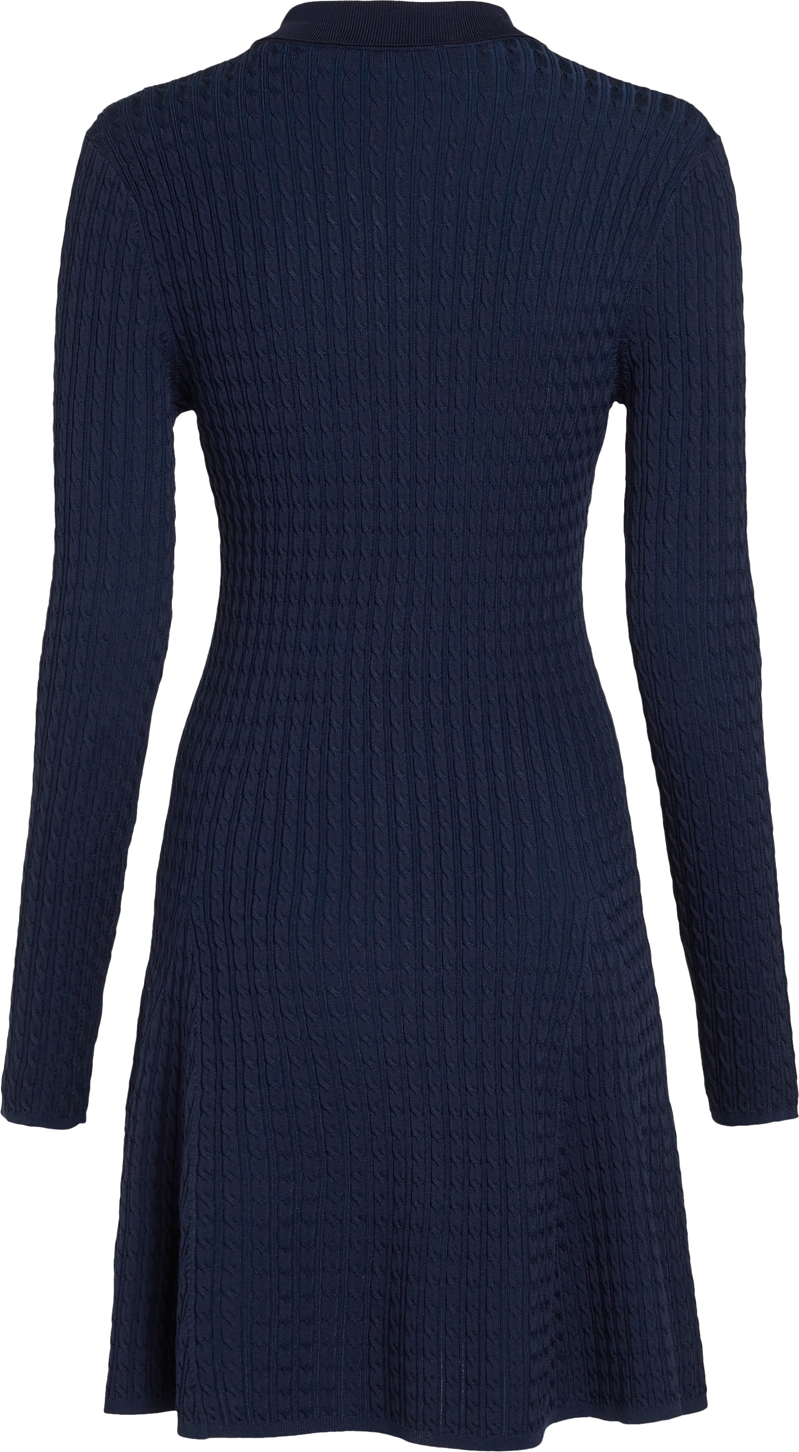 Tommy Hilfiger Strickkleid »RAYON CABLE F&F LS MIDI DRESS«, mit Zopfmuster, Metalllabel