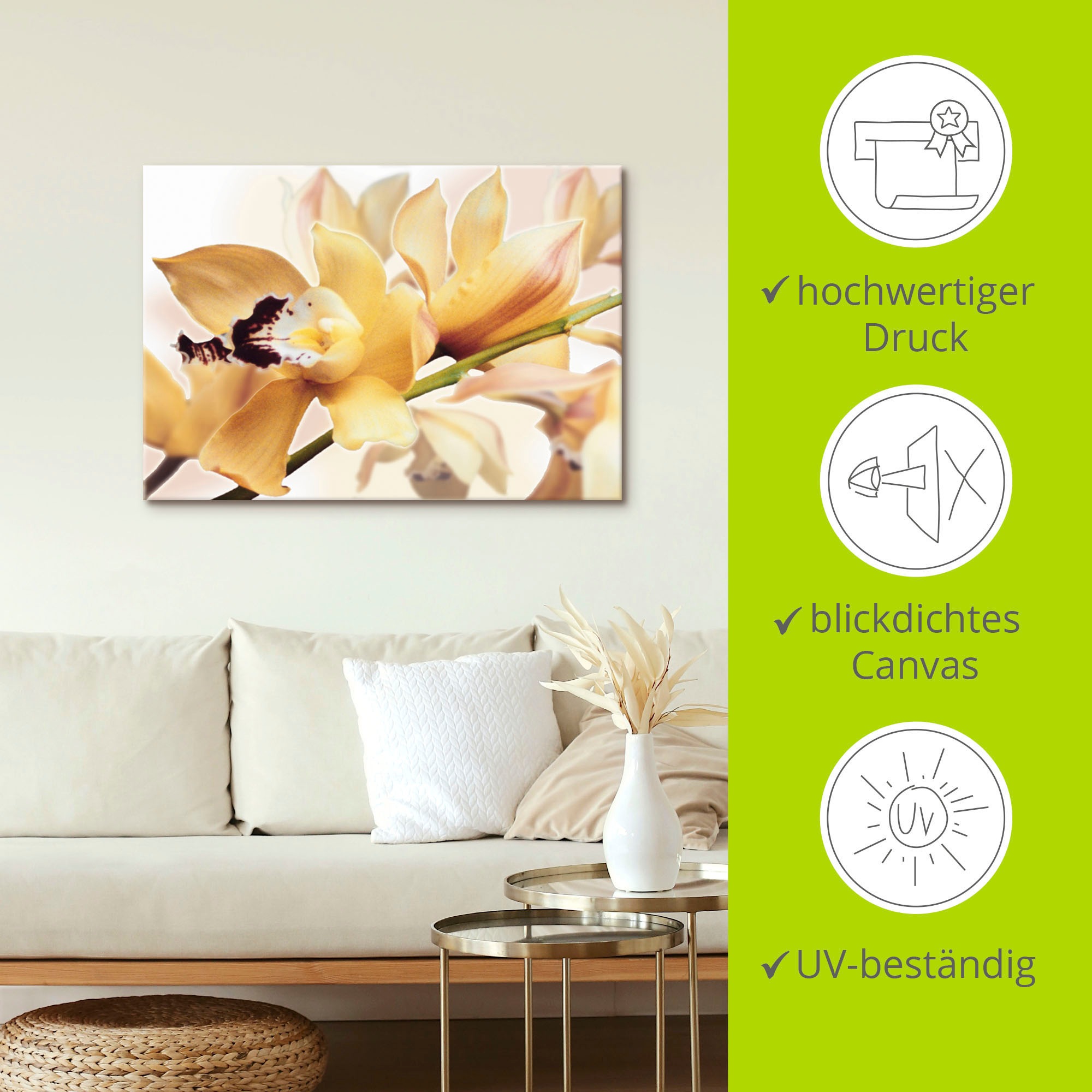 Artland Wandbild »Gelbe Orchidee« Blumenbilder 1 Stk. tlg. als Alubild, Leinwandbild in verschied. Größen