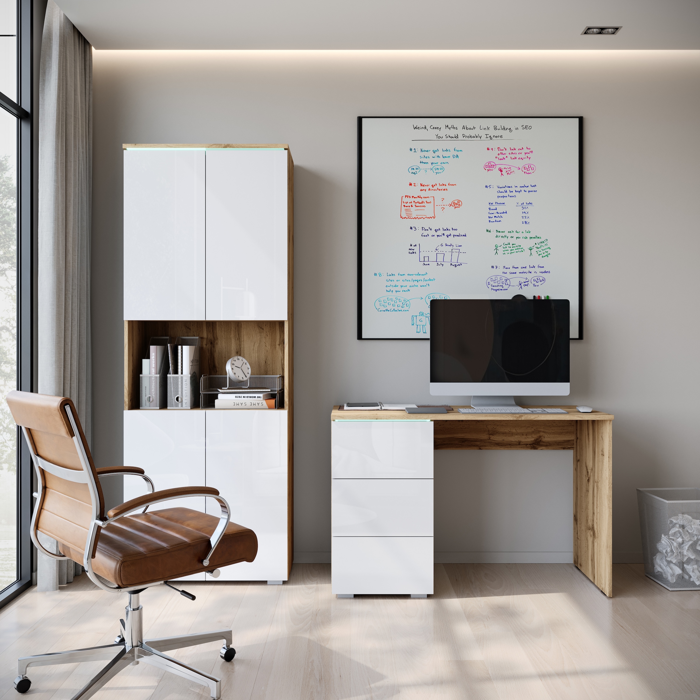 INOSIGN Schreibtisch »Vera«, (1 St.), Modernes Schreibtisch mit LED, Push-to-Open und 3 Schubladen.