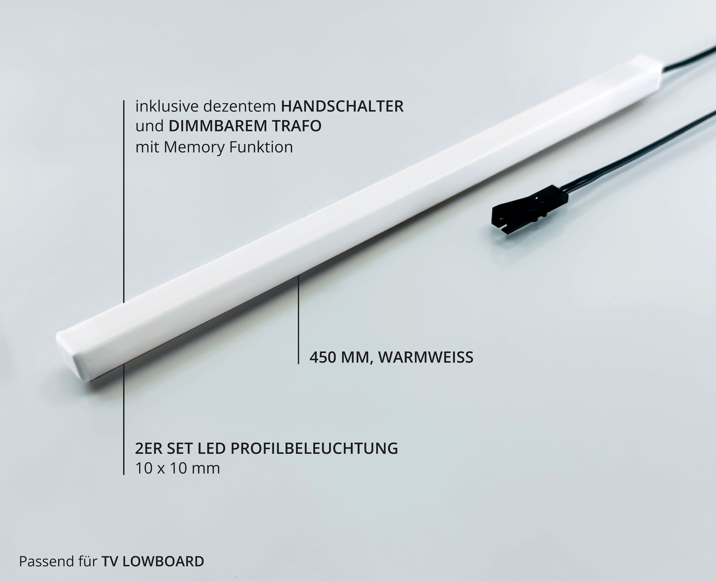 Wohnconcept LED-Leuchtmittel »Donna Profilbeleuchtung 2-er Set 450mm« 2 Stk. Warmweiß Warmweiß, Handschalter und dimmbarer Trafoeinheit