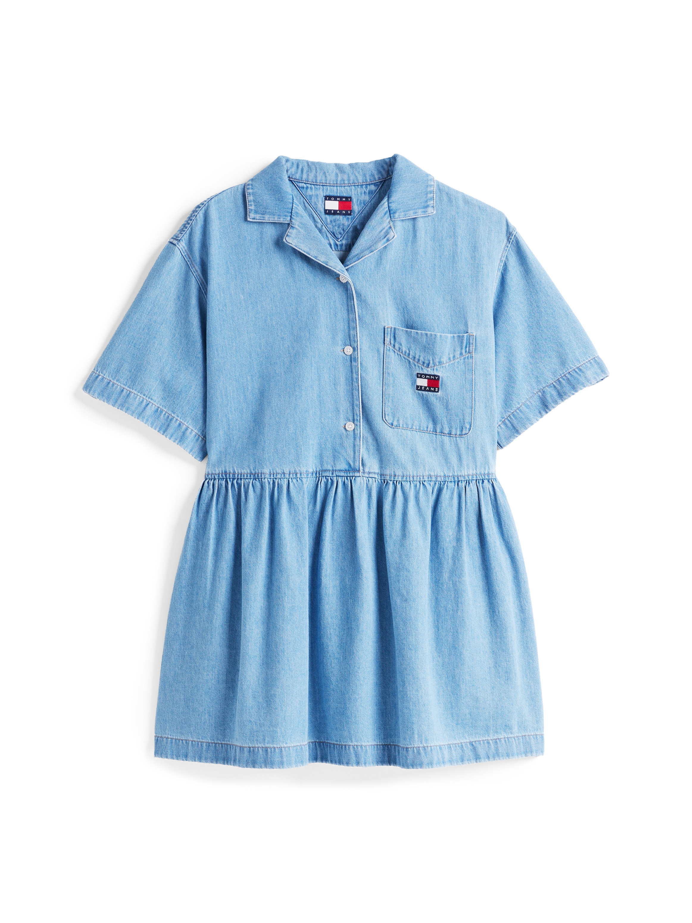 Tommy Jeans Jeanskleid »TJW LT DENIM DRESS EXT«, in Mini-Länge, mit Logostickerei, in blauer Waschung