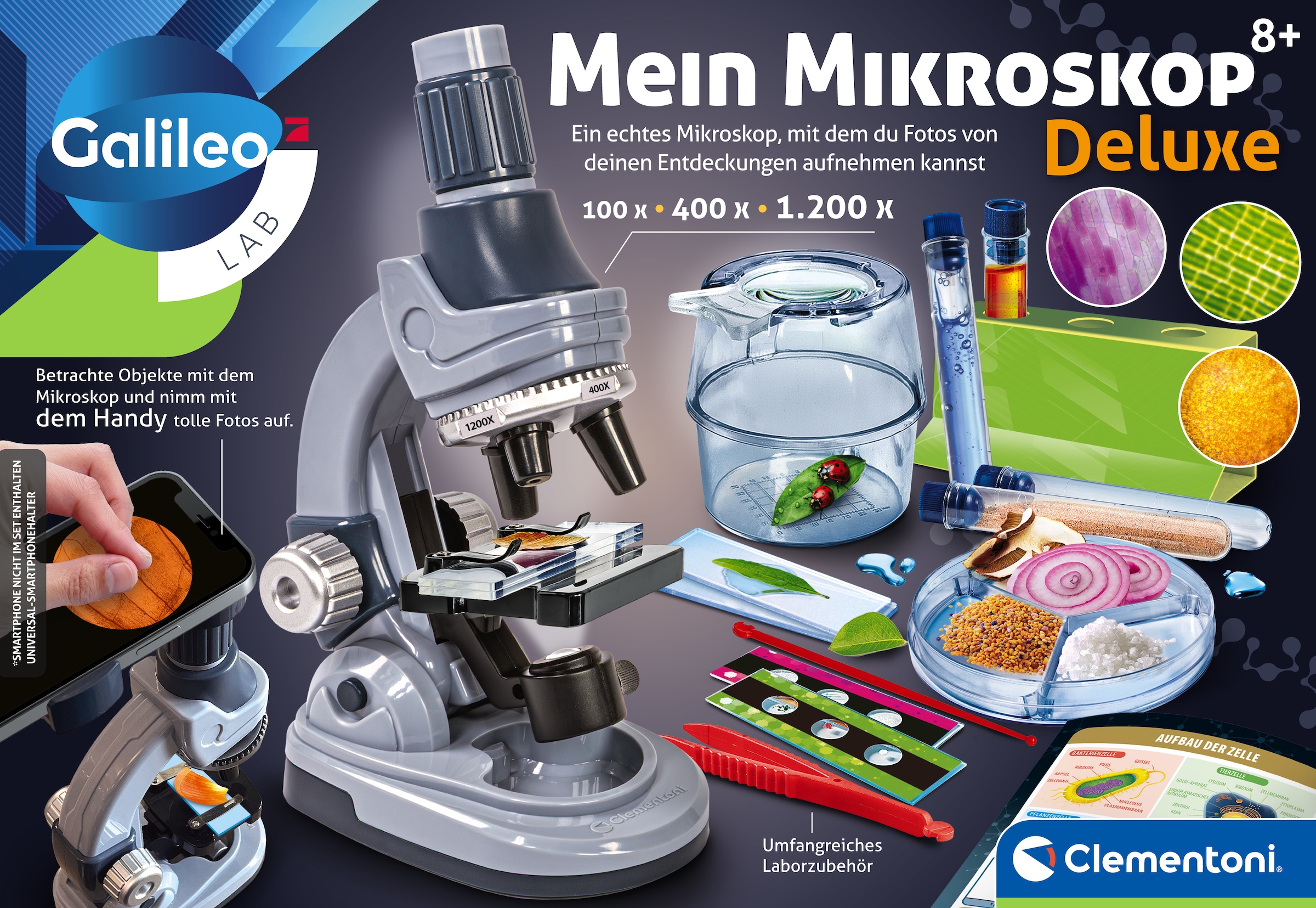 Clementoni® Experimentierkasten »Galileo Lap, Mein Mikroskop Deluxe« mit Smartphone-Halter