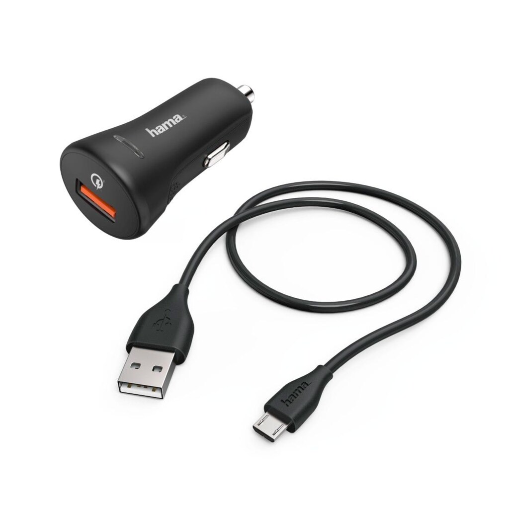 Hama KFZ-Adapter »Kfz-Ladeset,Micro USB,3A,Ladegerät QC3.0 +Micro-USB-Kabel 1,5m,Schwarz«, 150 cm