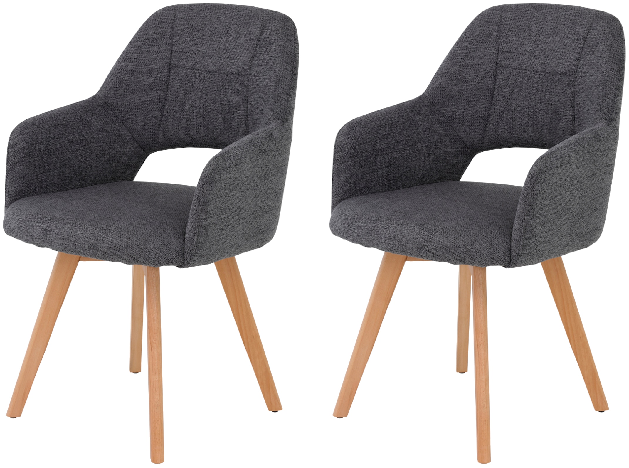 HELA Armlehnstuhl »SOFIA Armlehnenstuhl mit Massivholzgestell, Bezug Webstoff« (Set) 2 Stk.Esszimmerstuhl, Sessel mit Armlehnen, dezenter Rückenausschnitt