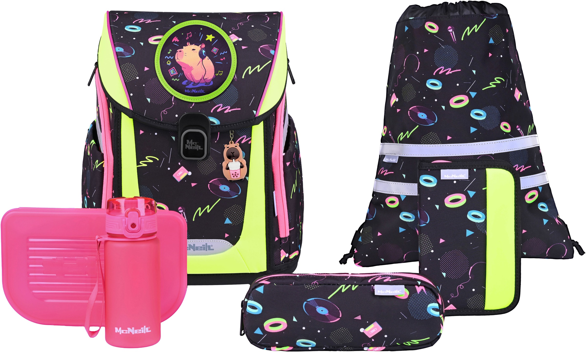 McNeill, Unisex, Schulranzen »Primo, inkl. Etui, Turnbeutel, « Reflektierende Streifen auf den Schultergurten;Retroreflektierende Flächen, Capybar, 