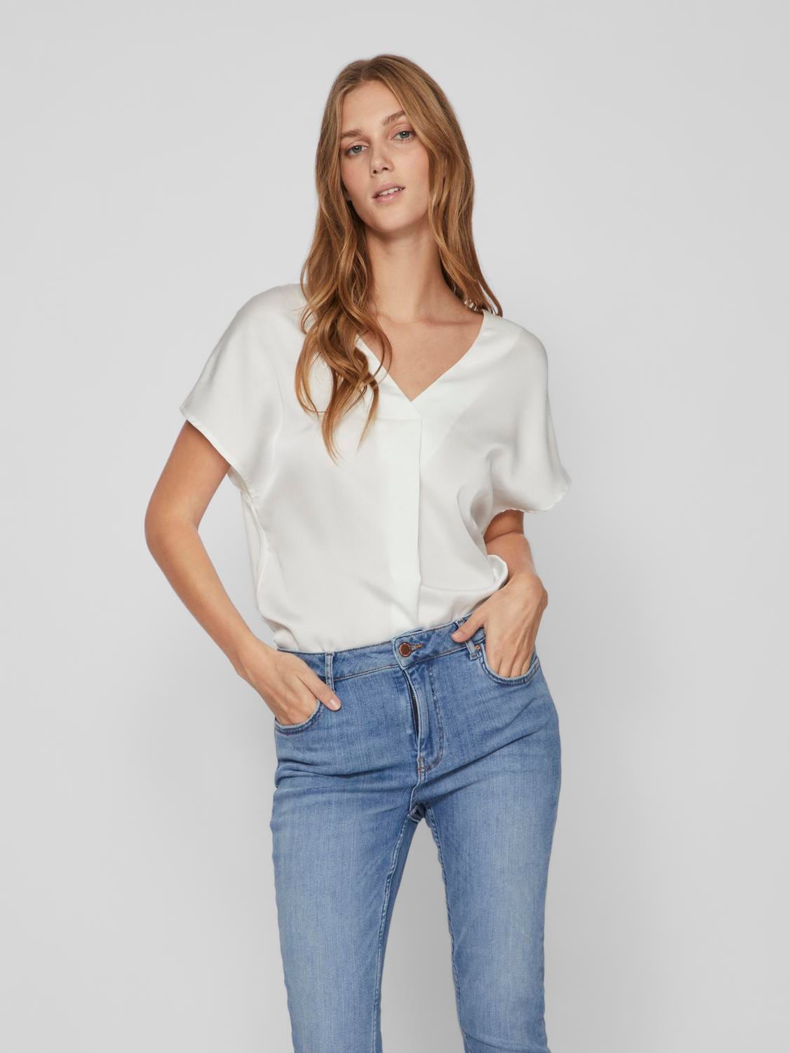 Vila V-Shirt »VIELLETTE V-NECK S/S SATIN TOP - NOOS«