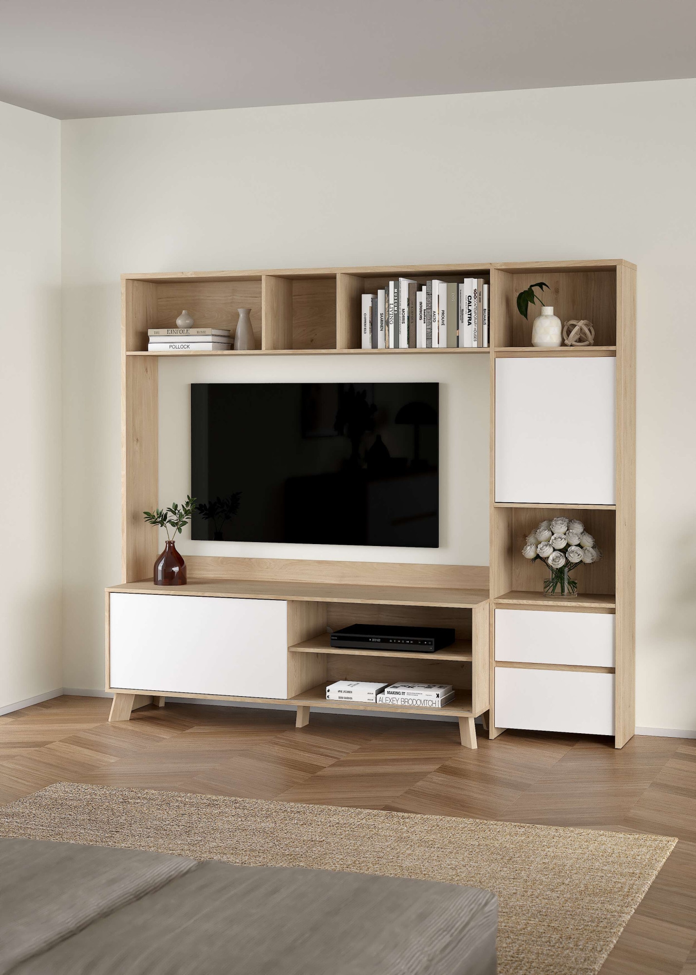 INOSIGN Wohnwand »Next, TV-Wand, TV-Möbel, Wohnwand, Sideboard«, mit Schiebetür und 2 Schubladen, Breite 209 cm, Höhe 182 cm