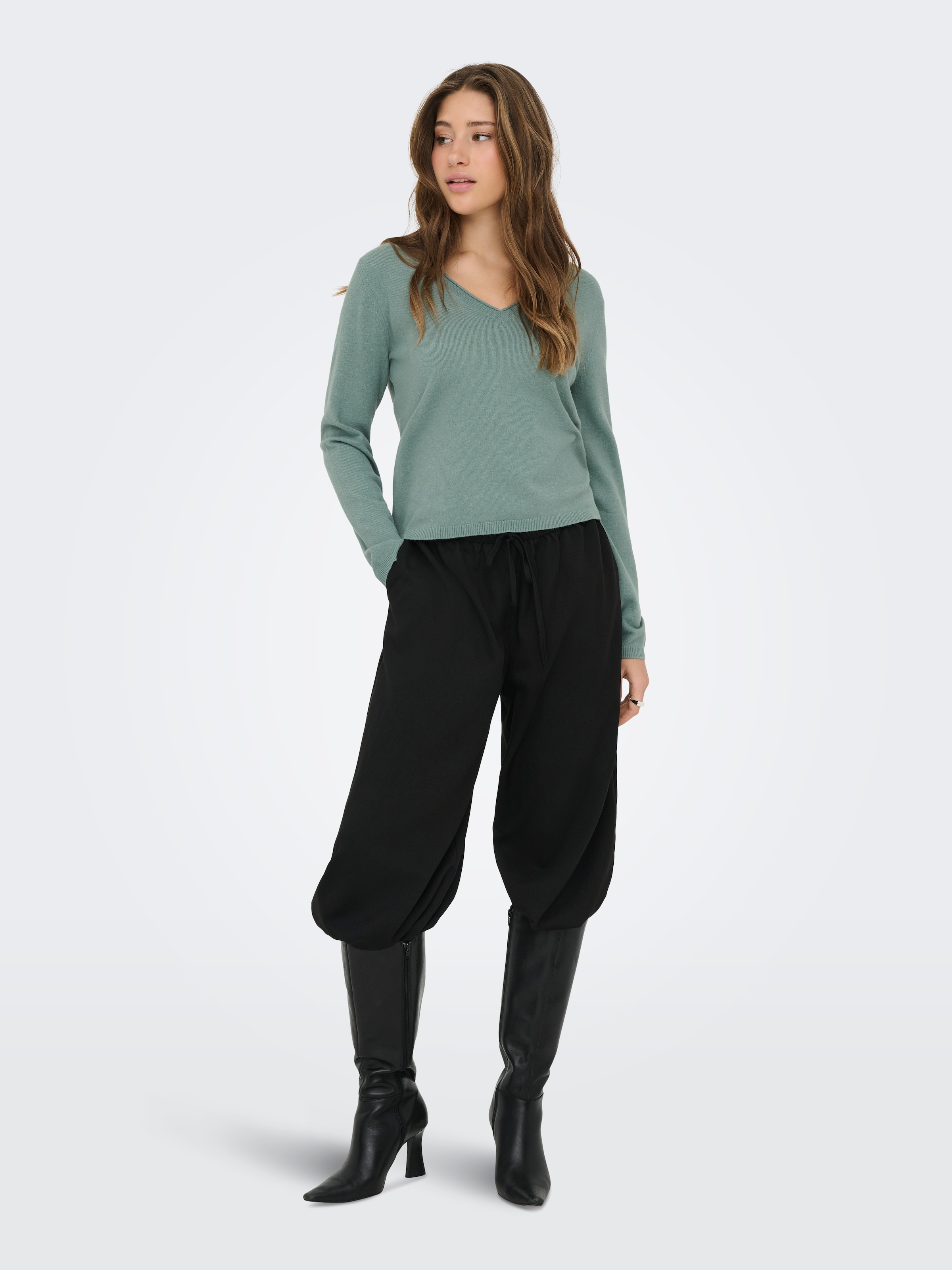 ONLY V-Ausschnitt-Pullover »ONLLOYAL LIFE LS V-NECK PULLO KNT NOOS« Materialmix