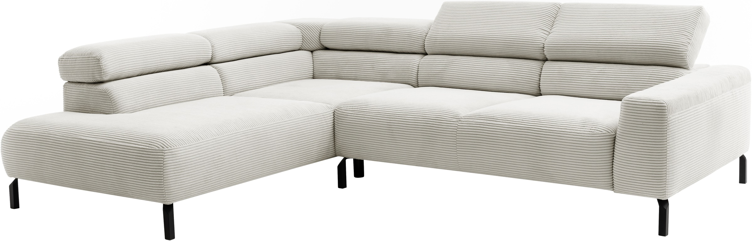 Places of Style Ecksofa »Antonelli, L-Form, inkl. Kopfteilverstellung, Breite 276 cm«, ohne Sitztiefenverstellung, in Cord, hellgrau